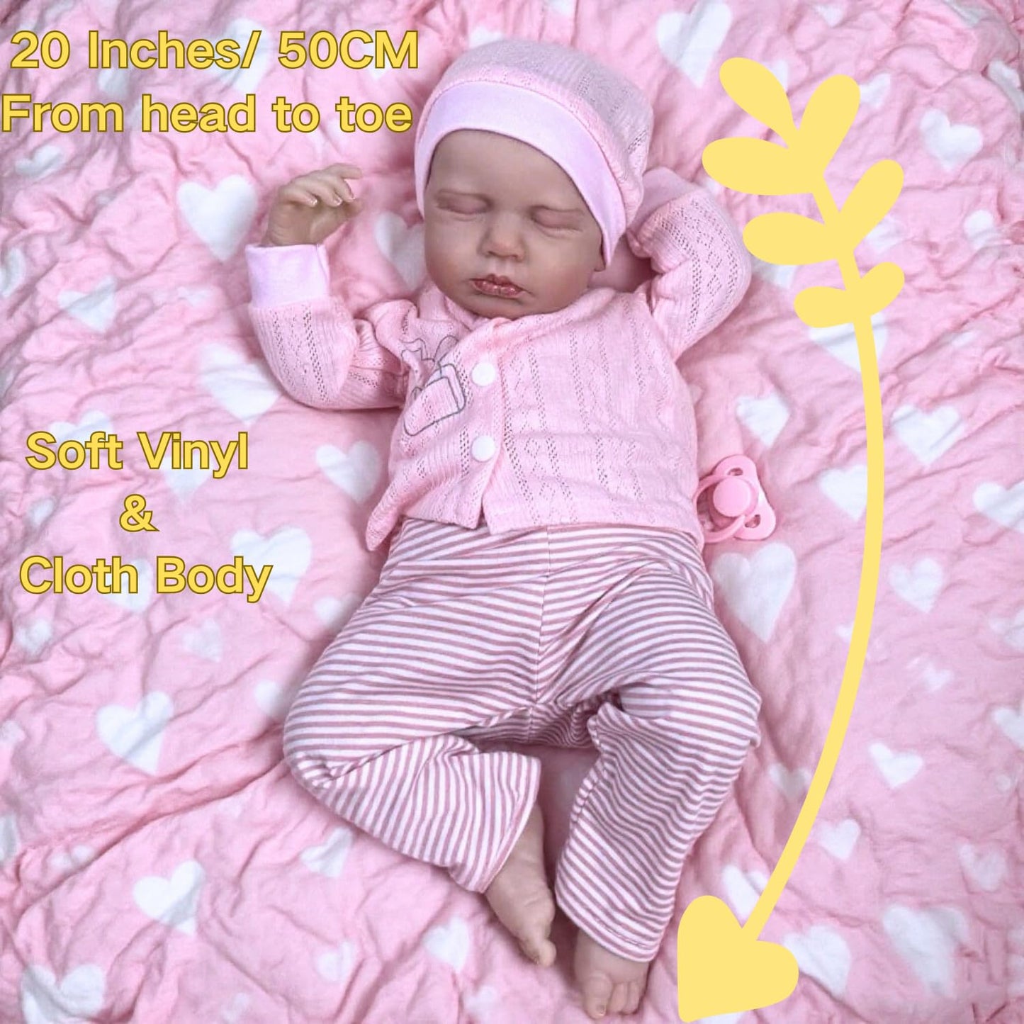 MRB Lifelike Reborn Baby Dolls-20 inch Realistic Newborn Baby Dolls, Soft Vinyl and Cloth Body Real Life Baby Dolls Girl with Accessories Birthday Gift for Kids Age 3+