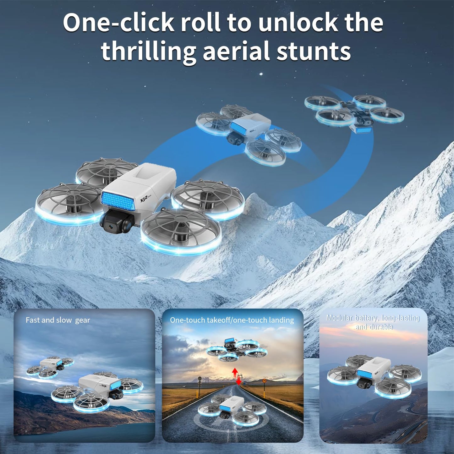UAVRIAO Foldable RC Drone with 1K HD Camera, Upgraded Foldable Remote with Detachable Lanyard, 2 Batteries & Carry Case - Safe Propeller Guard, 3D Flips, One-Key Takeoff/Landing, Ideal Gift for Beginners and Adults