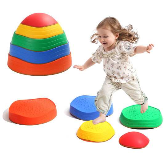 Domaxarts Balance Stepping Stones for Kids, 5pcs Sensory Stepping Stones Outdoor, Indoor & Outdoor Obstacle Course Play Equipment, Enhances Toddler Gross Motor & Coordination Skills, Ages 3 4 5 6 7 8+