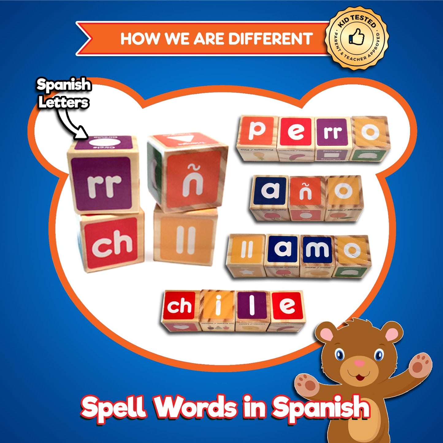 KIDS KORNER Alphabet Blocks Toys for Toddlers - Bilingual Educational Toys, Spanish Learning Toys, Stacking Toys with 30 Wooden Blocks and Toddler Learning Activities eBook