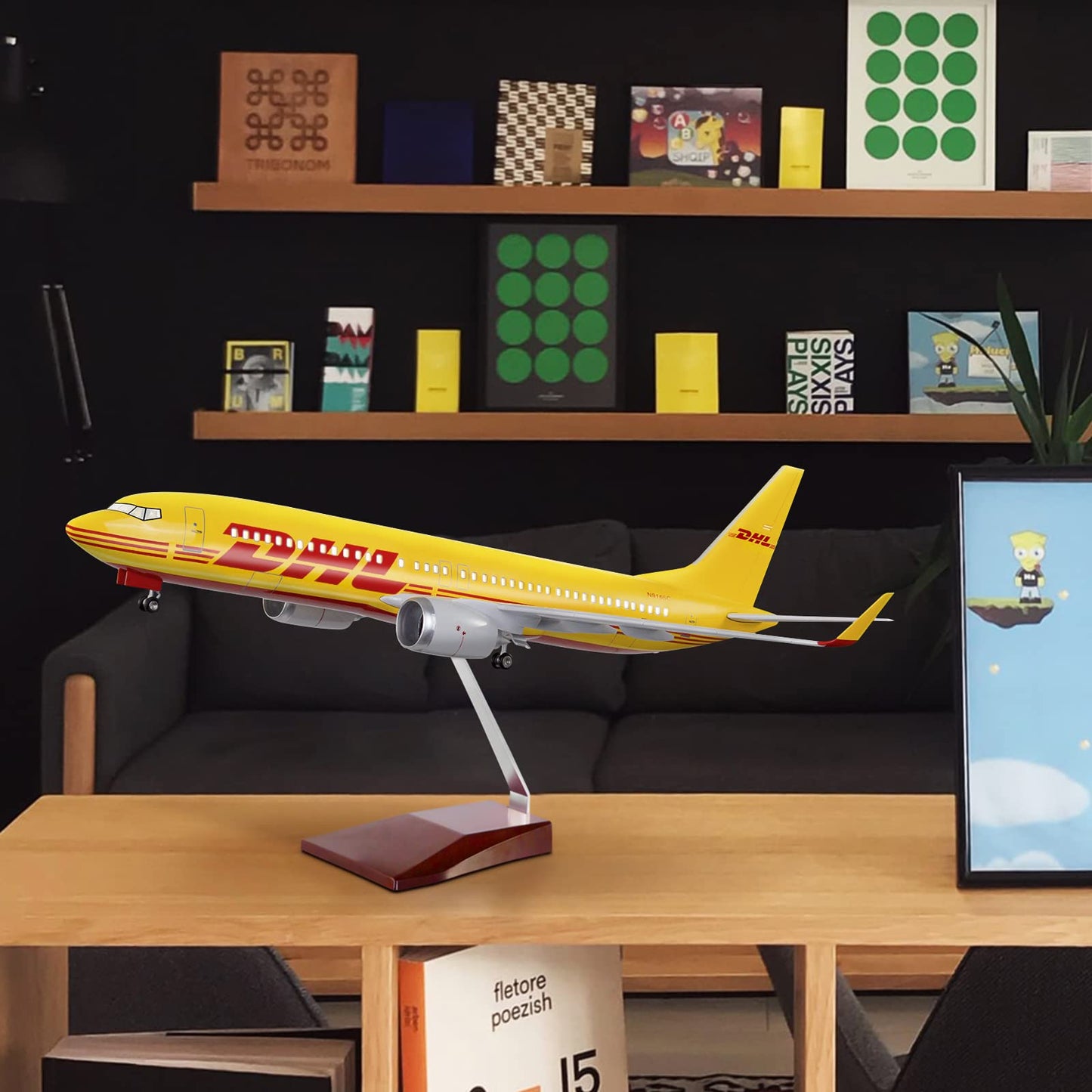 24-Hours 18” 1:80 Scale Model Jet DHL Airplane B737 Model Planes Display Model Airplane Diecast Airplanes Model Kits for Adults with LED Light(Touch or Sound Control) (DHL 737)