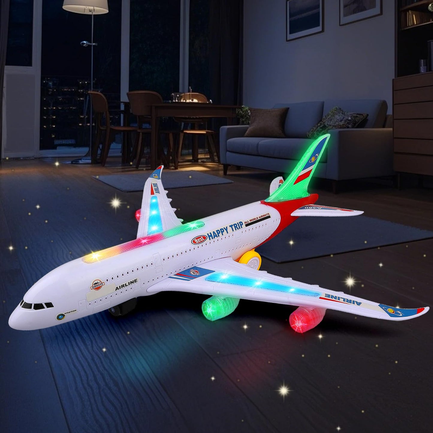 VYKOBLO Airplane Toy with Bump and Go, Kids Airplane Toys Flashing Lights and Sound, Realistic Model Plane for Boys and Girls Ages 3-12, Birthday Gifts (Red)