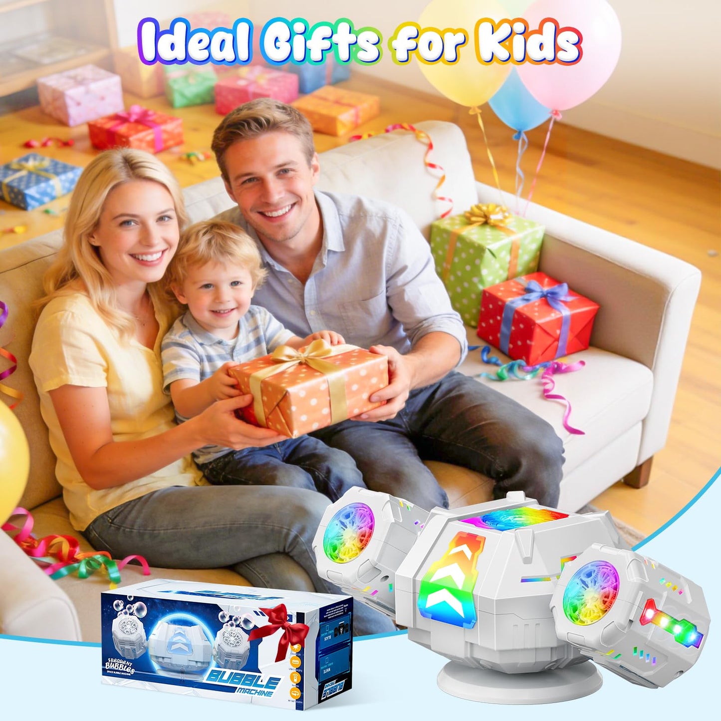 2026 RC Bubble Machine, Rechargeable Bubble Maker with 360°Automatic Rotation & 9 LED Light, 30000+ Bubbles Blower Machine Toys Gifts for Kids, Birthday Parties, Wedding, Indoor, Outdoor Activities