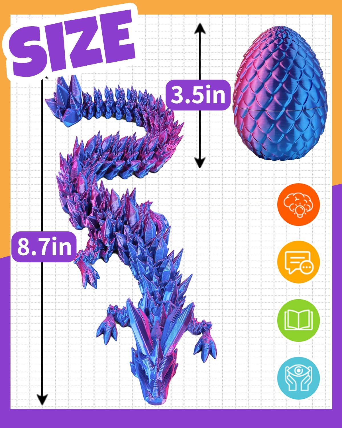 Ivrmtal 4PCS 3D Printed Dragon Eggs with Dragon Inside, Prefilled Easter Eggs with Toys for Kids 3D Printing Crystal Dragon Animals Easter Basket Stuffers and Essentials Dragon Gifts for Boys Girls