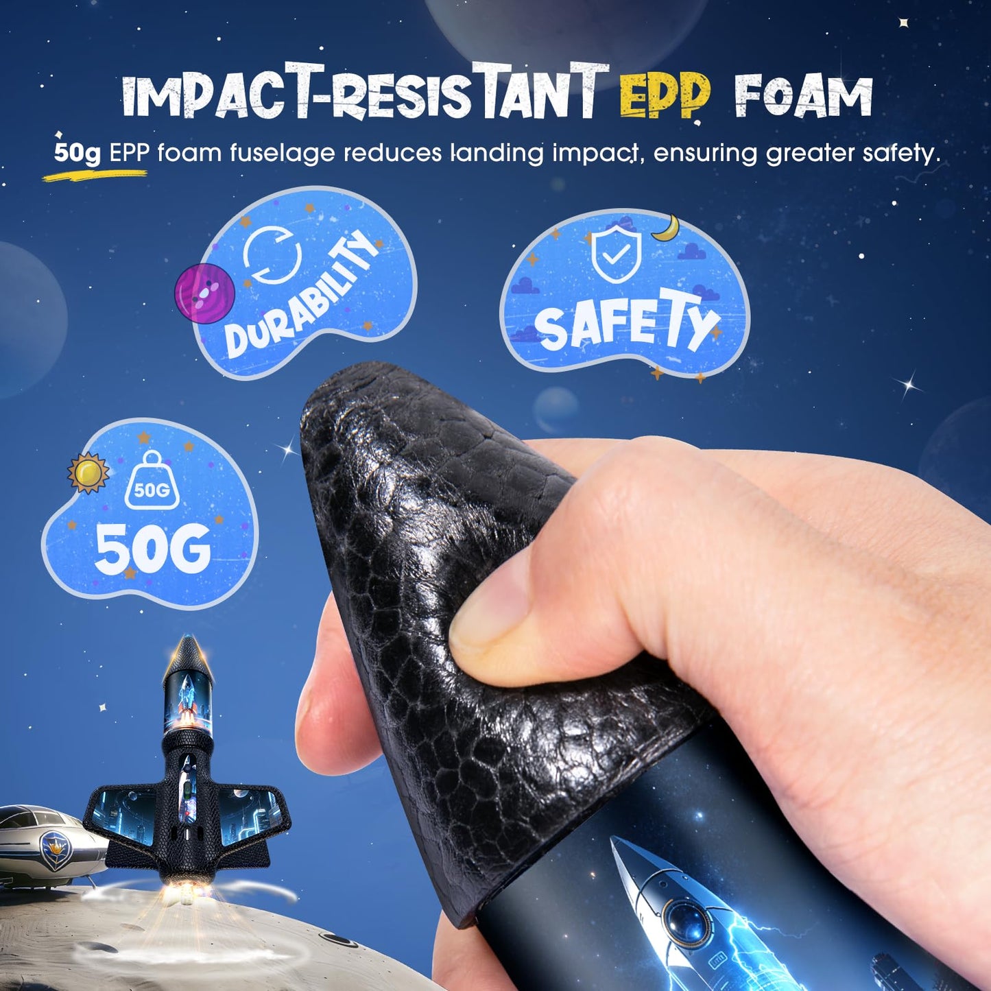 ZeroPhear Rocket Launcher for Kids, 200 ft Self Launching Motorized Rocket Toy with LED and Safety Parachute Land, 2-Altitude Launch, USB Rechargeable, Outdoor Toys Gift for Boys Ages 8-13 (Bule)