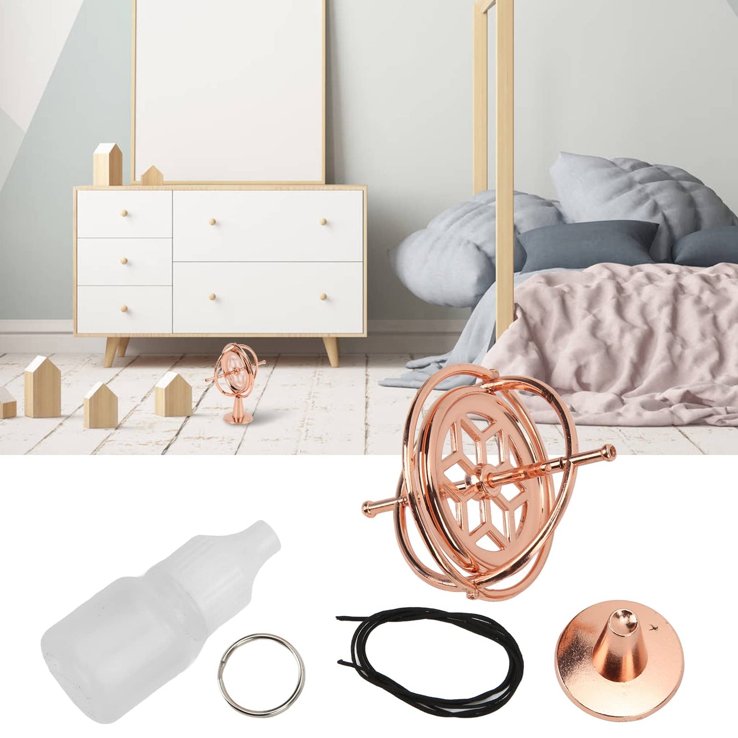 Mini Gyroscope, Metal Gyroscope, Bracket Gyroscope Decompression Toy Mini Balance Spinning Top Artifact Rose