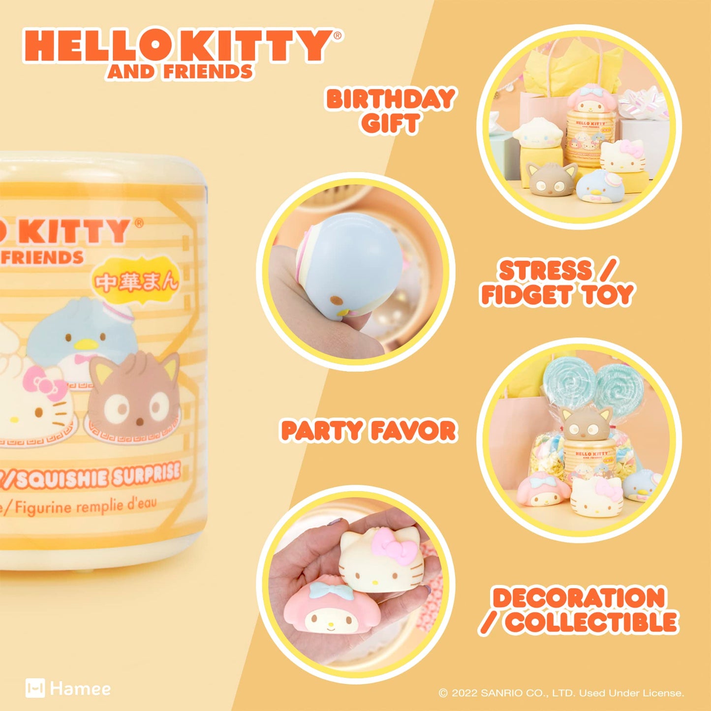 Hamee Sanrio Hello Kitty and Friends Cute Water Filled Surprise Capsule Squishy Toy [Steamed Bun] [Birthday Gift Bag, Party Favor, Gift Basket Filler, Stress Relief] – 5 Pc. (All 5 Styles)