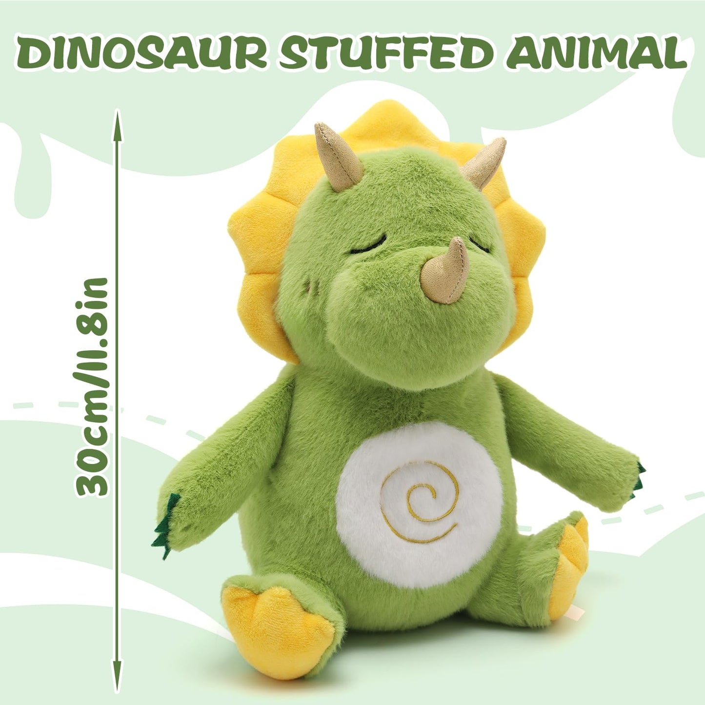 Breathing Dinosaur Plush Toys with Light and Sound, Triceratops Dinosaur Stuffed Animal, Adjustable Singing Night Light, Green Dino Plush Toy Gift for Kids, 11.8 inch