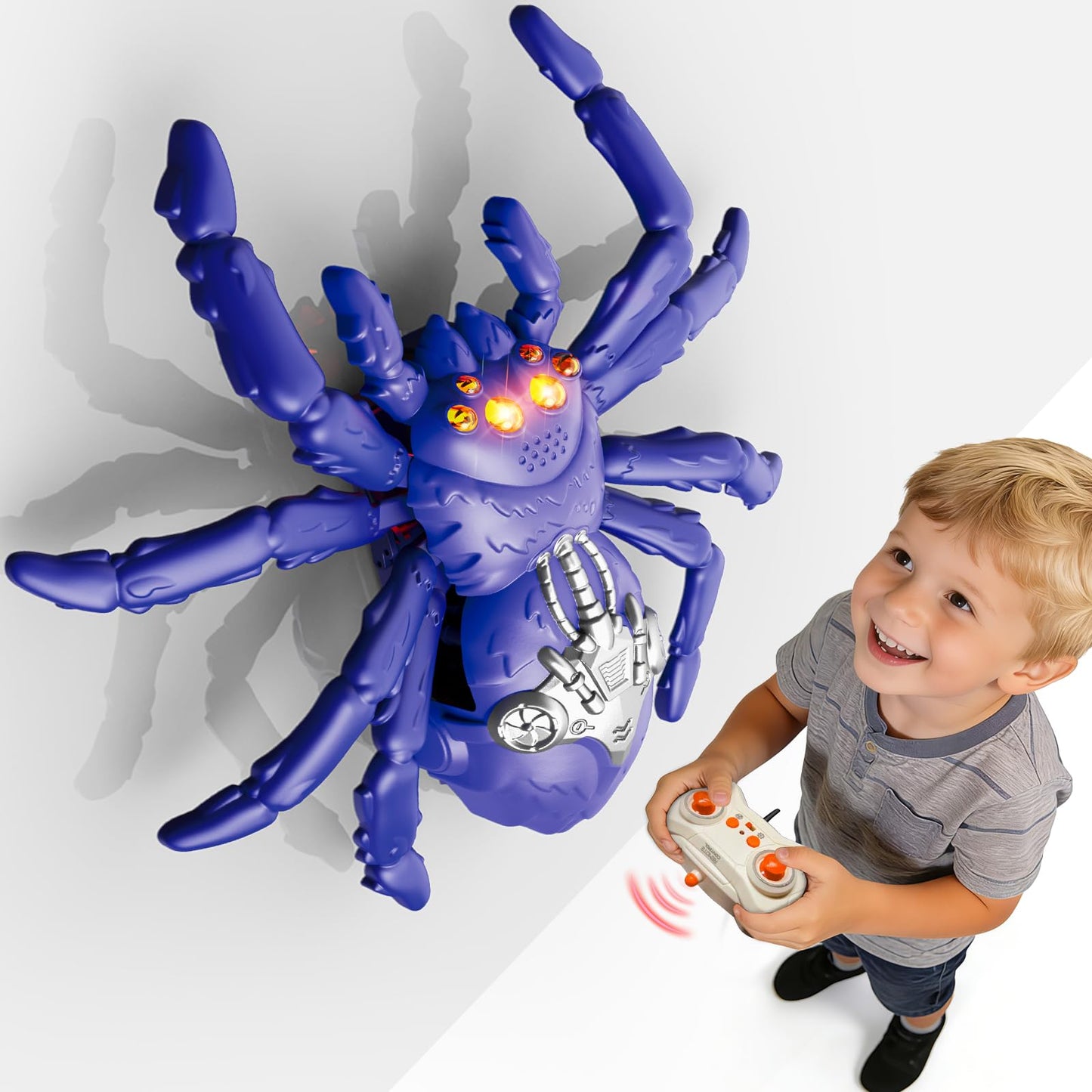 Cooldele Wall Crawling Spider, Rechargeable Remote Control Robot Toy for Kids with LED Eyes and 360° Stunts, Wall Climbing Funny Prank Toys Birthday Gifts for Boys & Girls Ages 3-5 4-6 7-8 (Blue)