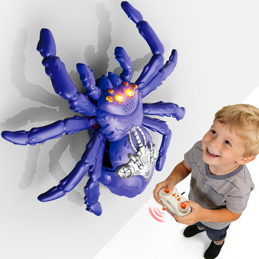 Cooldele Wall Crawling Spider, Rechargeable Remote Control Robot Toy for Kids with LED Eyes and 360° Stunts, Wall Climbing Funny Prank Toys Birthday Gifts for Boys & Girls Ages 3-5 4-6 7-8 (Blue)
