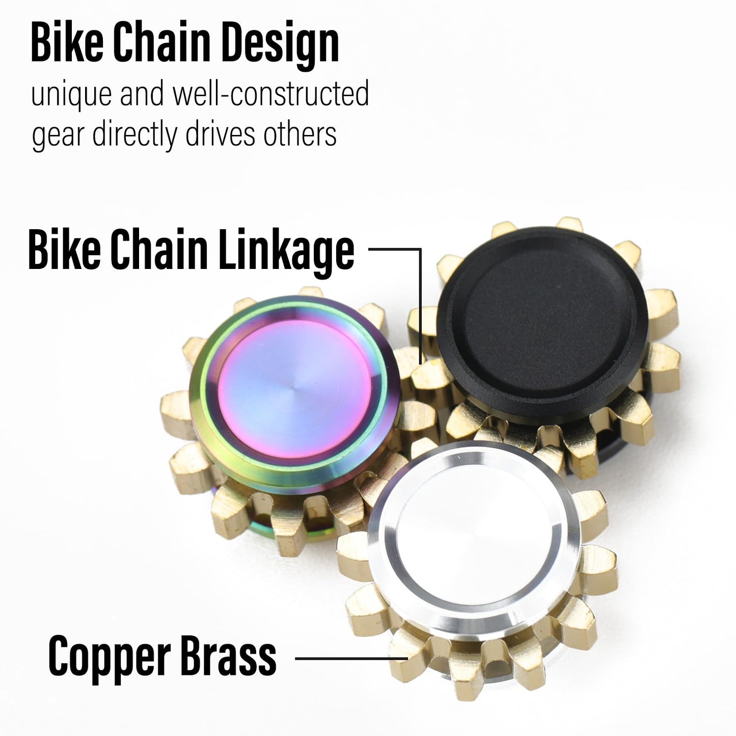 FREELOVE Gear Metal Fidget Spinner Toys for Adults, Small Mini Tiny Pockget Figette, Bike Chain, Copper Brass Hands Gyro, Quiet Silent Cool Cube for Anxiety Men (1 Gear, Black-Brass)