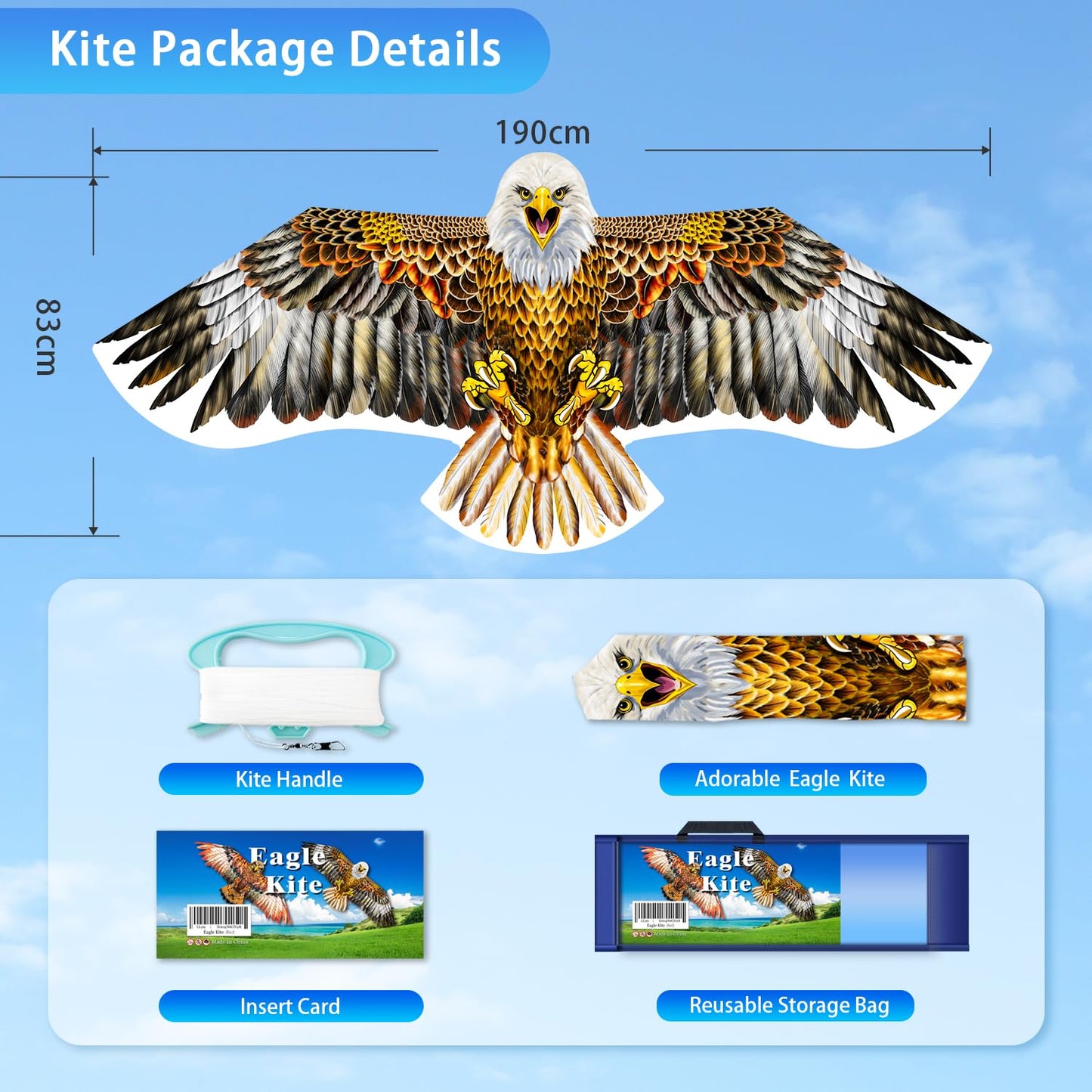 Bald Eagle Kite for Adults & Kids, Professional Durable Kites for Beginners, Outdoor Activities, Beach & Park - Easy Fly Kites Toys for Family Fun-Brown
