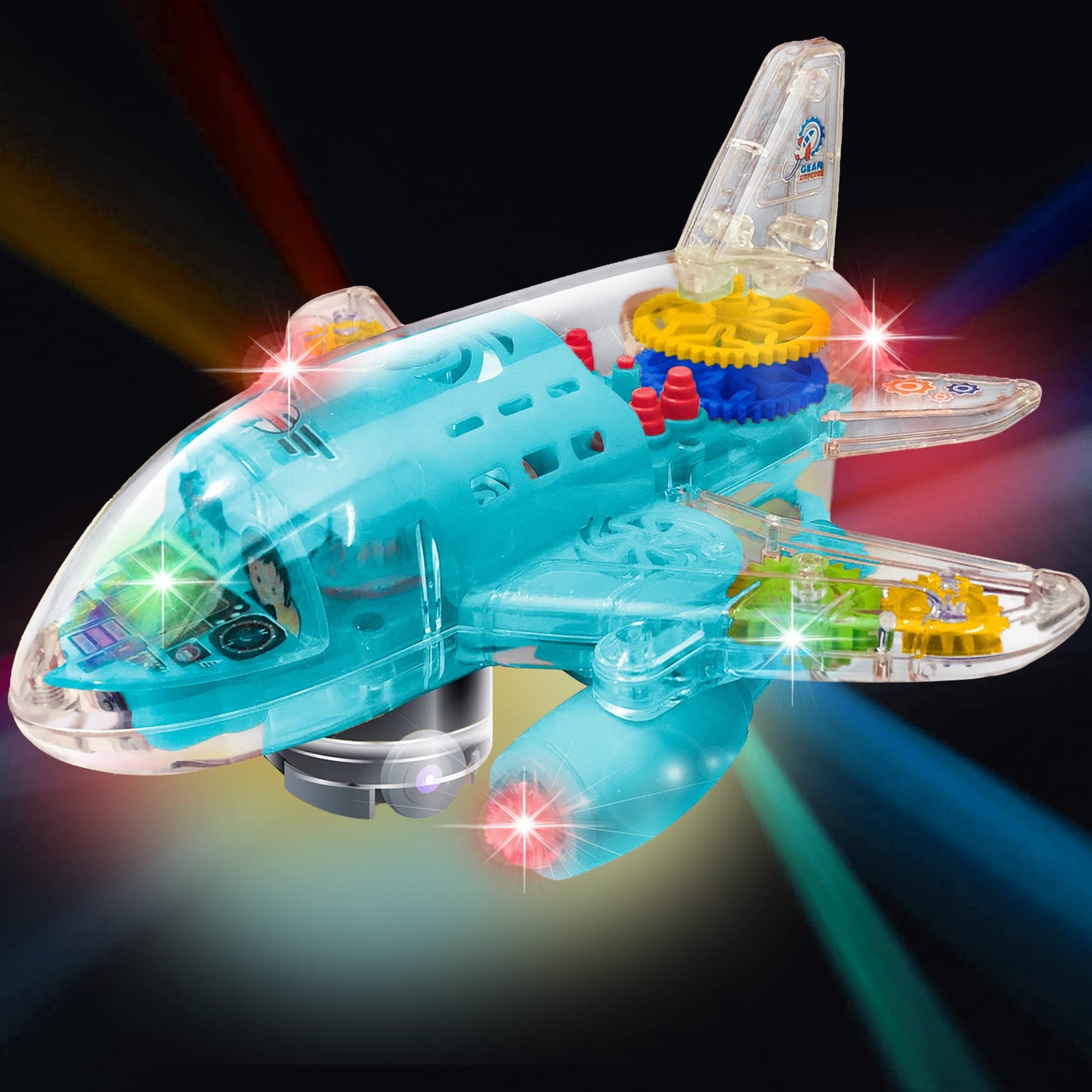 ArtCreativity Light Up Transparent Airplane & Car Toys: Bump and Go Fun with Moving Gears, Music, LED Effects, Ages 3+, Great Birthday Gift Ideas (2PC Set)