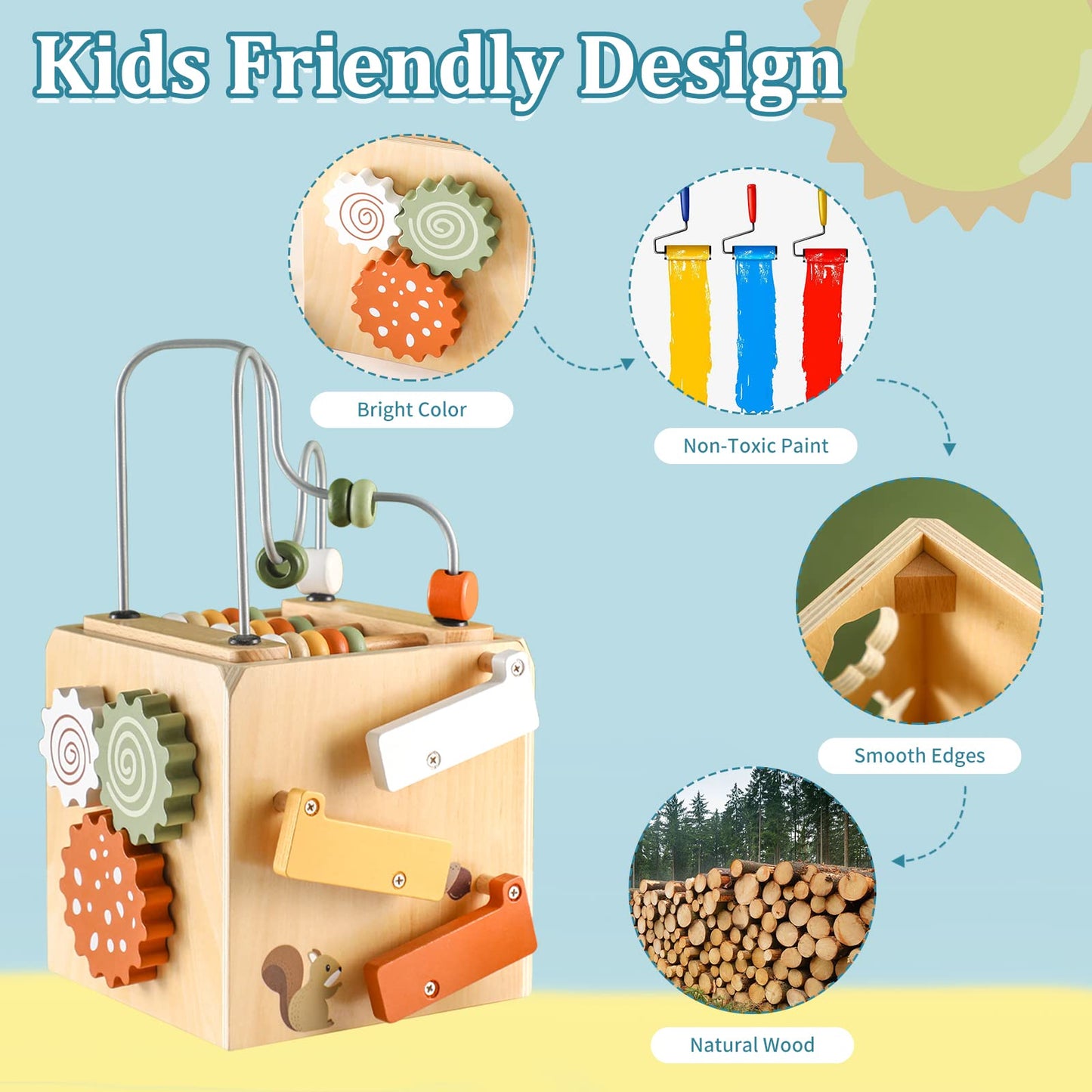 Smartwo Wooden Kids Baby Activity Cube - Boys Gift Set | One 1, 2 Year Old Boy Girl Gifts Toys | Developmental Toddler Educational Learning Boy Toys 12-18 Months | Bead Maze, First Birthday Gift