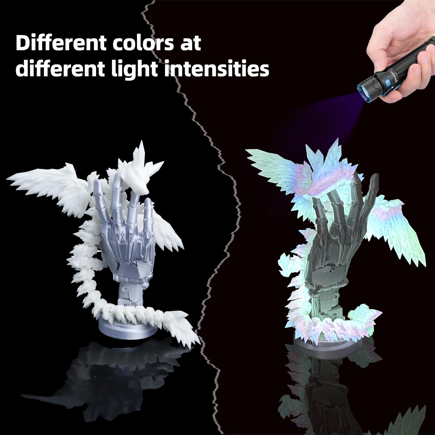 Flavery 3D Printed Dragon with Wings - Glow Rainbow, 18 inch Flying Dragon, XL Articulated Winged Crystal Fidget Toy, Home Decor, Birthday Gift, Desk Pet