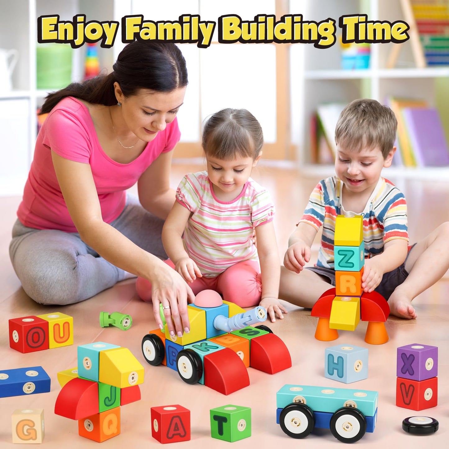 Joyfresh ABC Foam Magnetic Blocks for Toddlers, 52pcs, Building Letters Block for Kids 2 3 4 5 Years Old, Alphabet Blocks Toys Gifts for Boys Girls