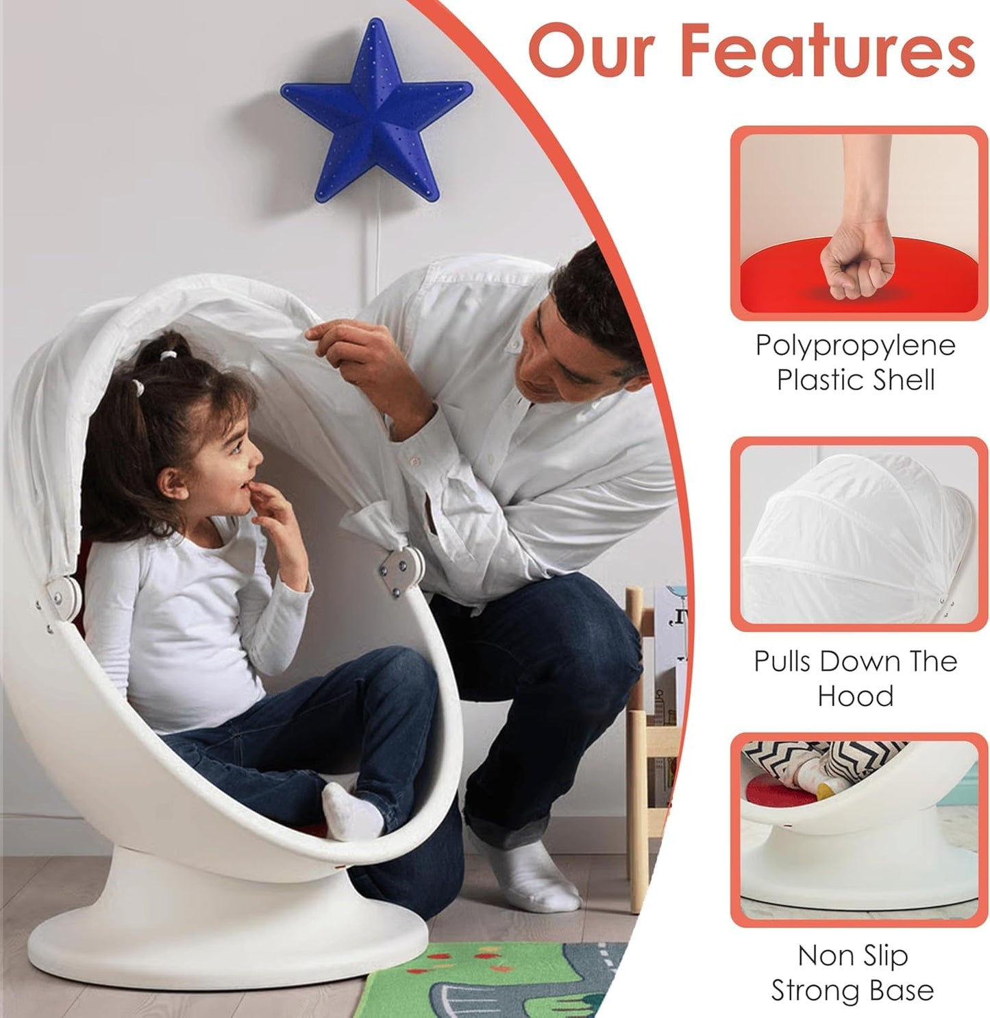 home stuff Swivel Chair White/Red Spinning Chair for Kids Improving Physical Coordination with Non Slip Sitting and More Safer and Ideal Companion for Children, Medium