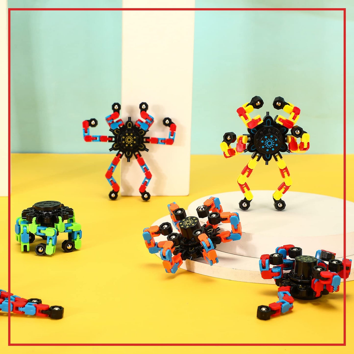 40 Pack Funny Sensory Fidget Toy Transformable Chain Robot Finger Toy DIY Deformation Robot Mechanical Spinners Stress Relief Autistic Gifts for Adult Teen Prize Stuffer Party Favor (Classic)