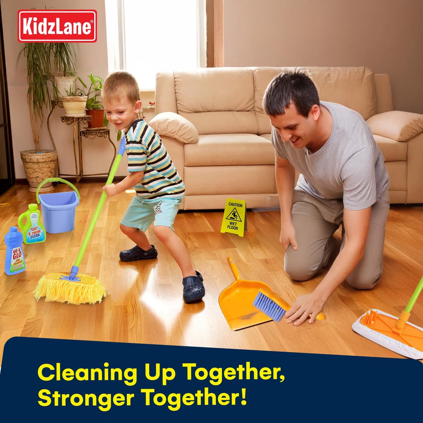 Kidzlane Kids Cleaning Toy Set - Toddler Cleaning Set with Realistic Broom, Mop, and Dustpan with Wet Floor Sign and Cleaning Tools - Kids Broom Set for Ages 3 and Up - Fun Playtime for Boys and Girls