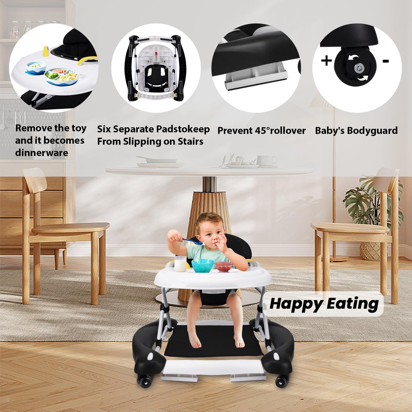 Boyro Baby Baby Walker, 5-in-1 Baby Walkers for Boys and Girls 6-12 Months with Bouncer, Removable Footrest, Feeding Tray & Music, Foldable & Adjustable Activity Walker for 6-18 Months Toddler Infant