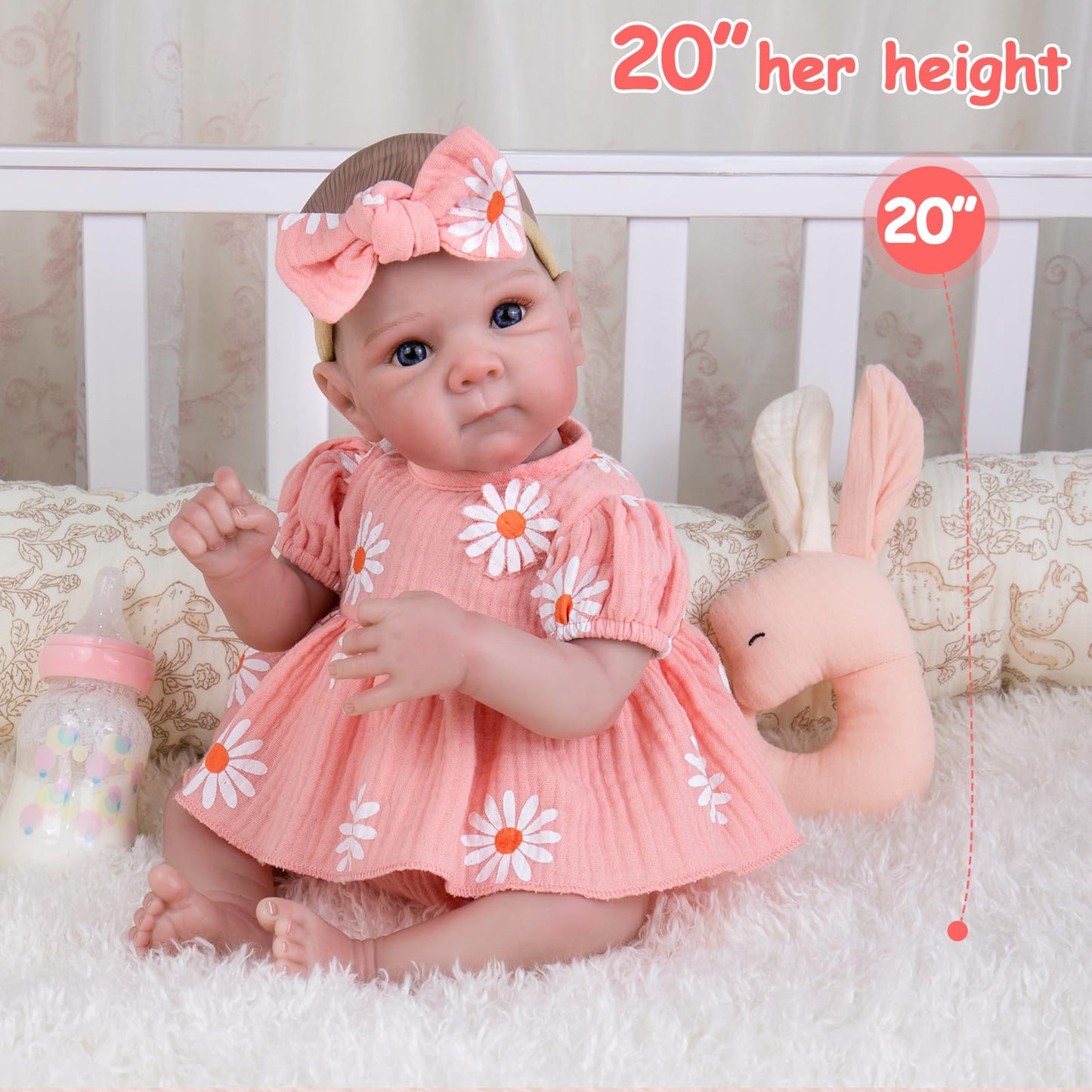 Aori Lifelike Reborn Baby Dolls Girl 20 inches - Realistic Newborn Doll with Soft Cloth Body and Feeding Toy Set, Gift for Seniors, Collectors and Kids 3+