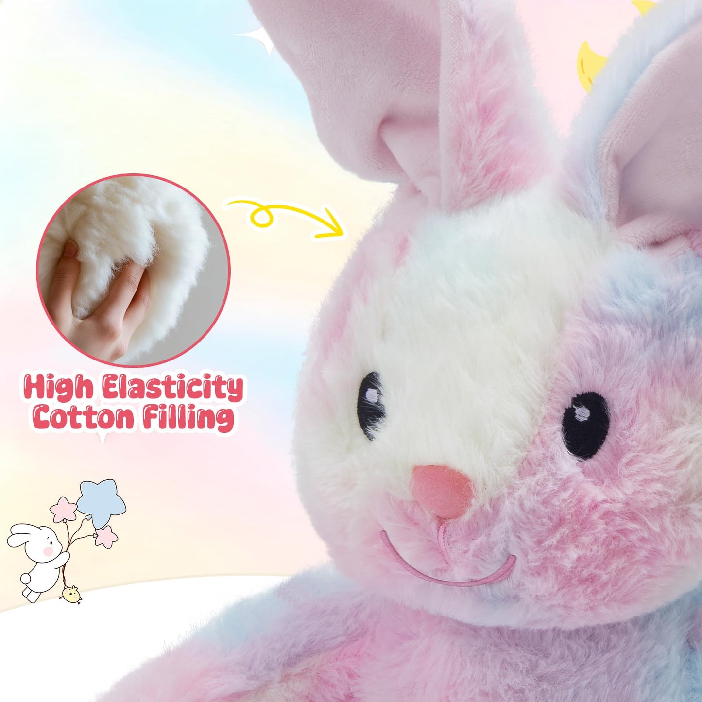 Glow Guards 10'' Light up Peek-a-Boo Bunny Stuffed Animal, Singing Rainbow Bunny Stuffed Toy, Animated Interactive Rabbit Plush Toys Easter Birthday Gifts for Baby Toddlers Girls Boys