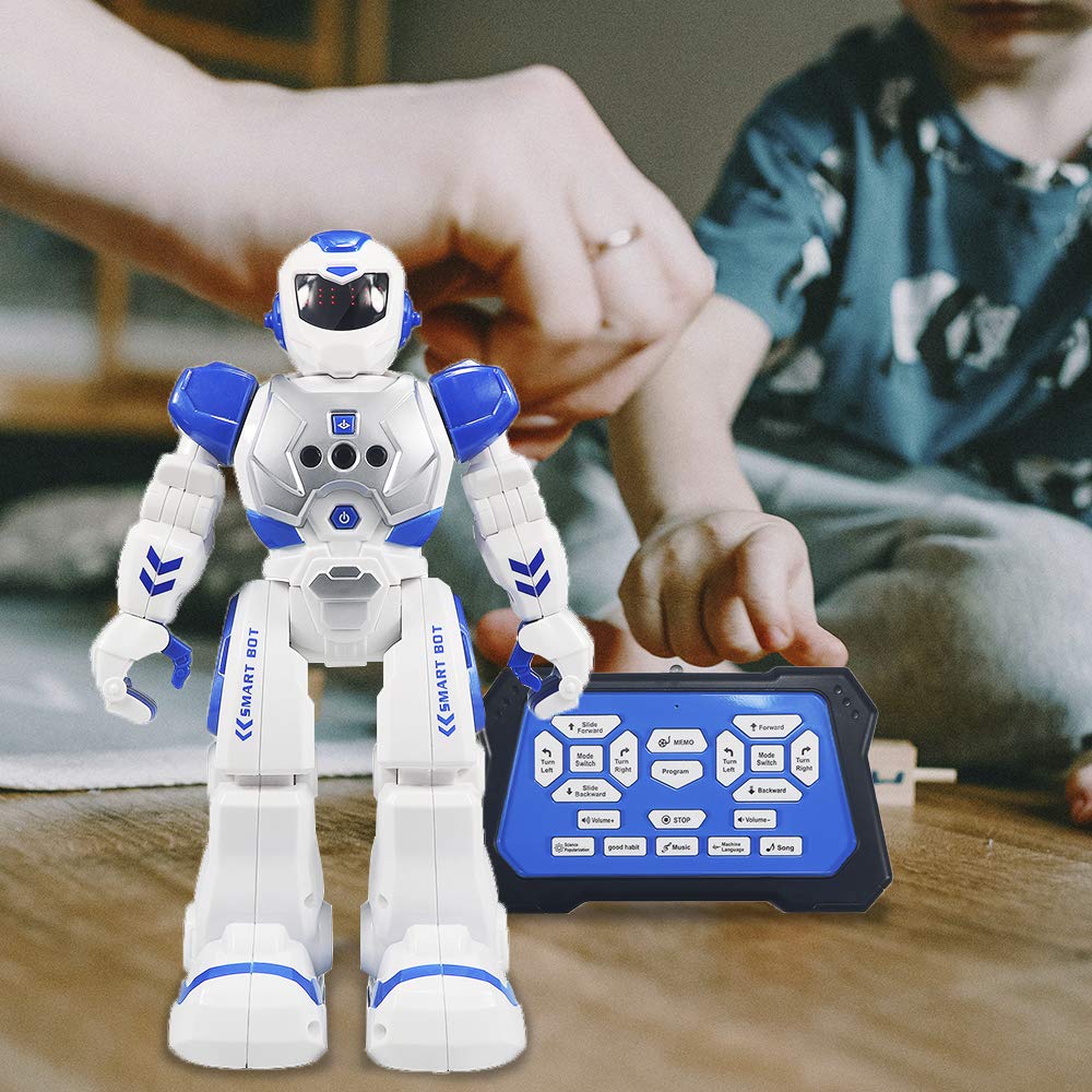 Suliper Remote Control Robot for Kids,Intellectual Gesture Sensor Programmable Robots with Infrared Controller Early Education Toys can Dance Sing Walk,Best Gift for Children (Blue/White)