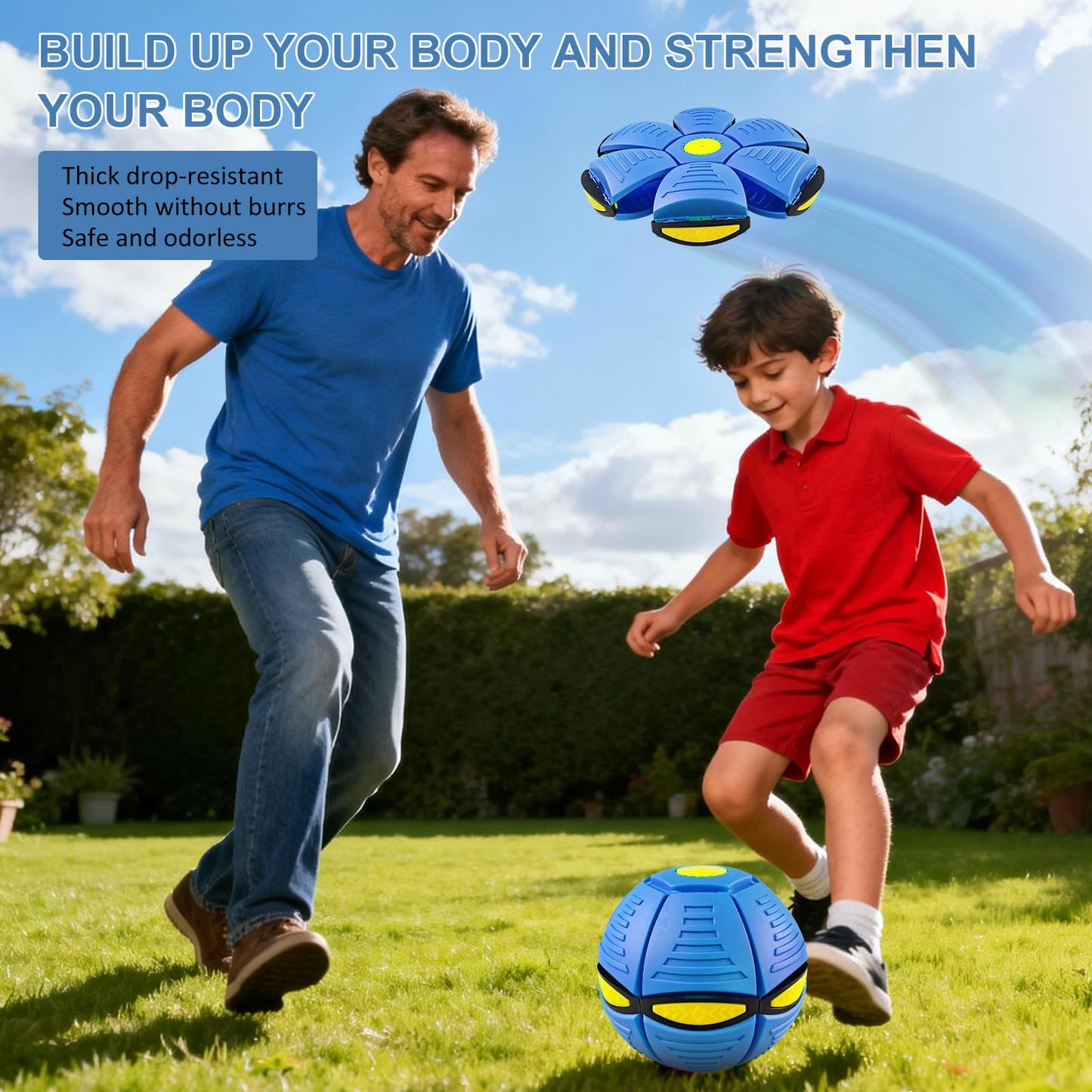 BHPWZB Magic Bouncing Ball Pop Up Balls – Light Up Magic Meta Ball Toy with 6 Light – Dual-Form Bouncy Balls Indoor Outdoor Play – Transforming Toy for Parent-Child Interaction (Blue)