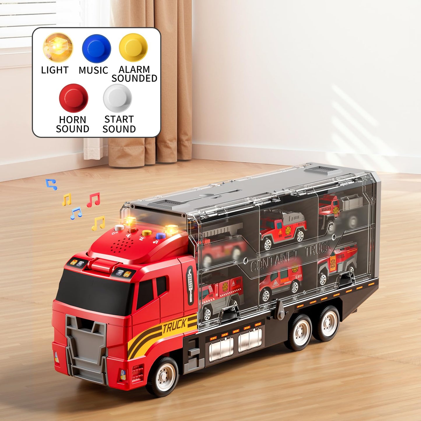 NIPLOOOW Toddler Boys Toys for 3-5 Years Old, Fire Truck Vehicle Set with Play Mat and Die-Cast Toy Car, Transport Carrier Truck for Kids 3-5, Birthday Gifts Toys for 3-8+ Year Old Boys