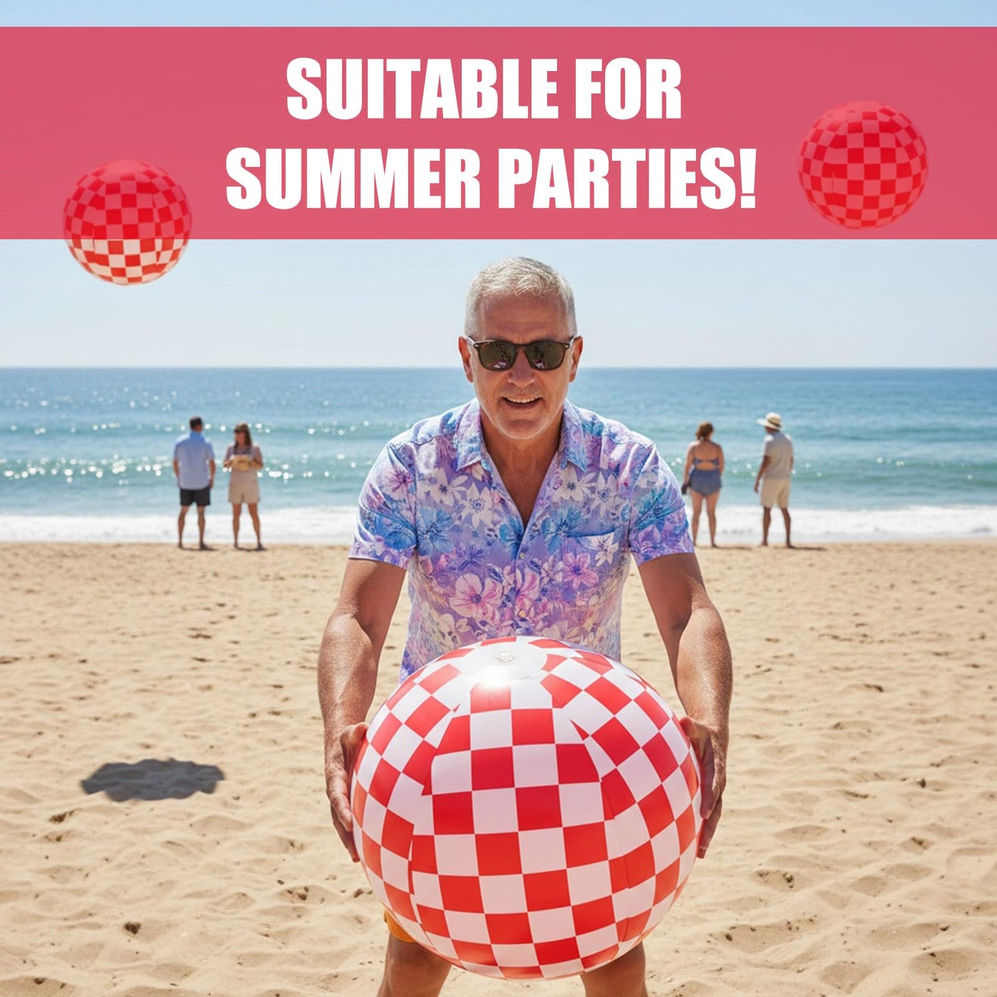 FairySandy 12 Pack Checkered Flag Themed Beach Balls, 12 Inch Red and White Inflatable Beach Party Favors Summer Pool Game Decoration for Race Car Birthday Party Supplies, Game Gift