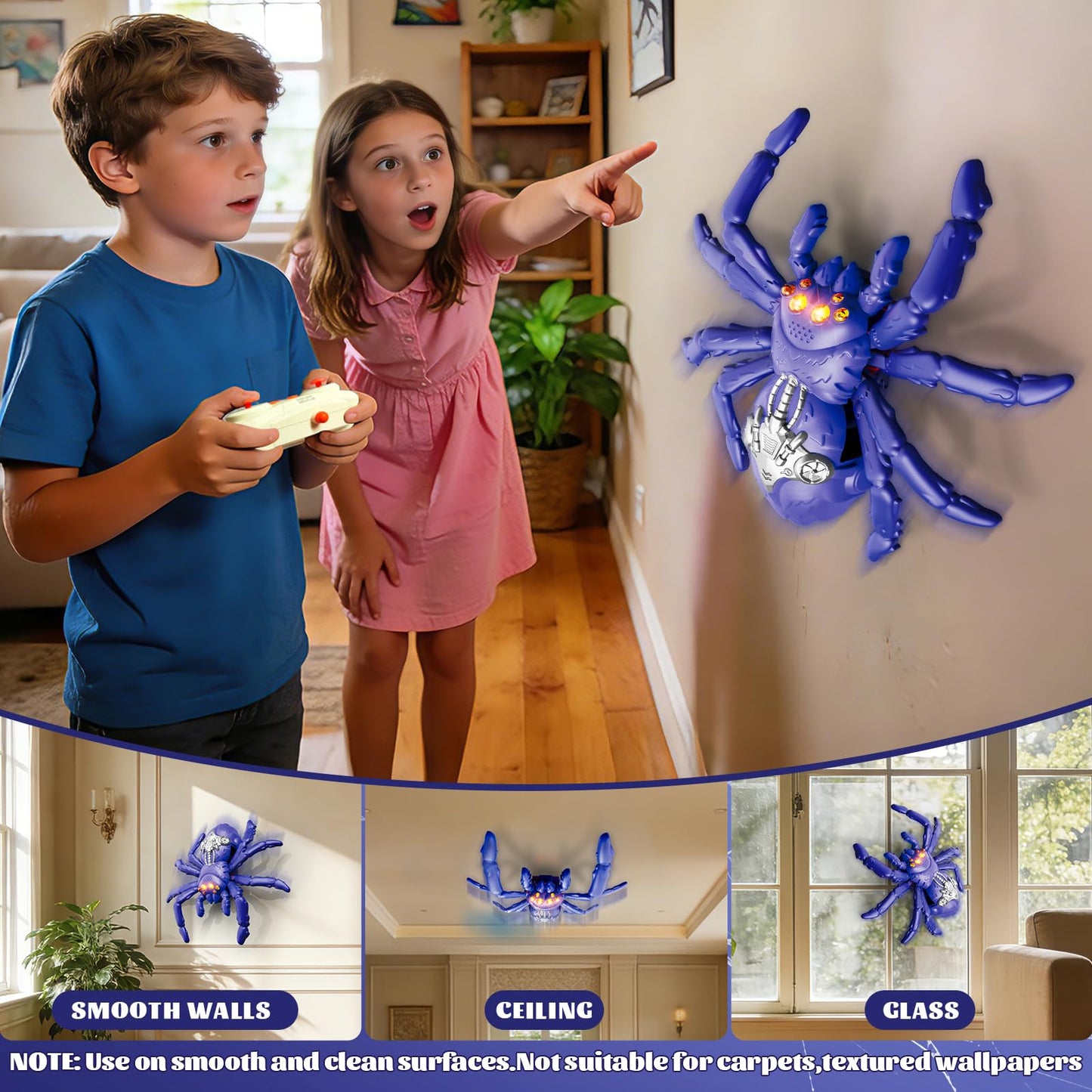 Cooldele Wall Crawling Spider, Rechargeable Remote Control Robot Toy for Kids with LED Eyes and 360° Stunts, Wall Climbing Funny Prank Toys Birthday Gifts for Boys & Girls Ages 3-5 4-6 7-8 (Blue)
