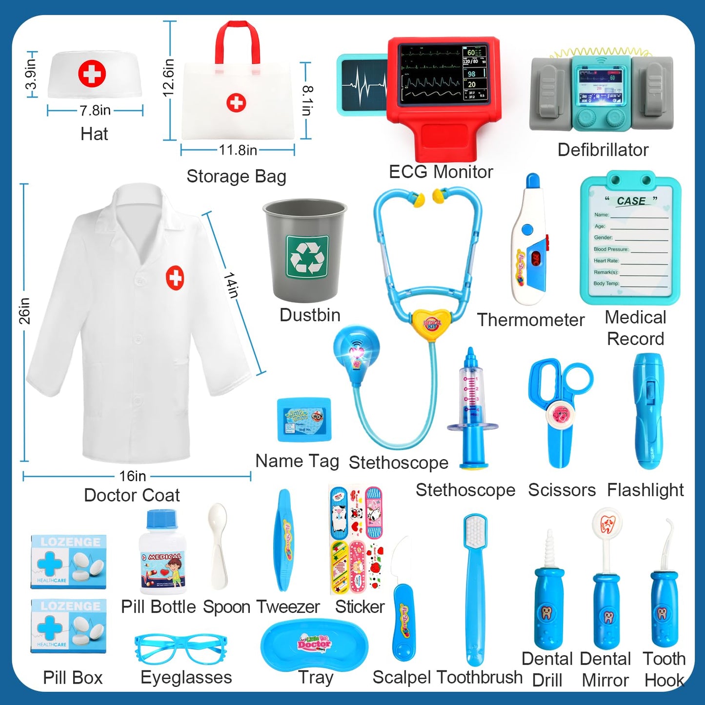 Doctor Kit for Toddlers 3-5 Fun Kids Doctor Play Set for 2 3 4 5 Year Old Girls Boys Dress Up Toys with Cart Costume and Stethoscope Dentist Vet Toddler Pretend Play Toys for Birthday Gifts