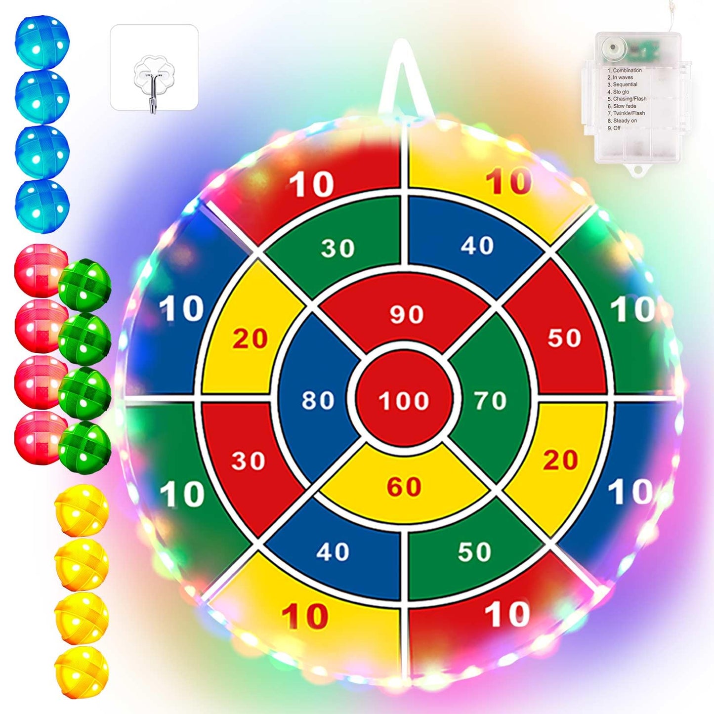Dart Board for Kids, 29" Light Up Kids Dart Board with LED Sticky Balls Glow in the Dark Games Indoor Outdoor Toys Games for Kids Ages 4-8, Birthday Party Games Gift for Kids Ages 4 5 6 7 8 9 10 11 12