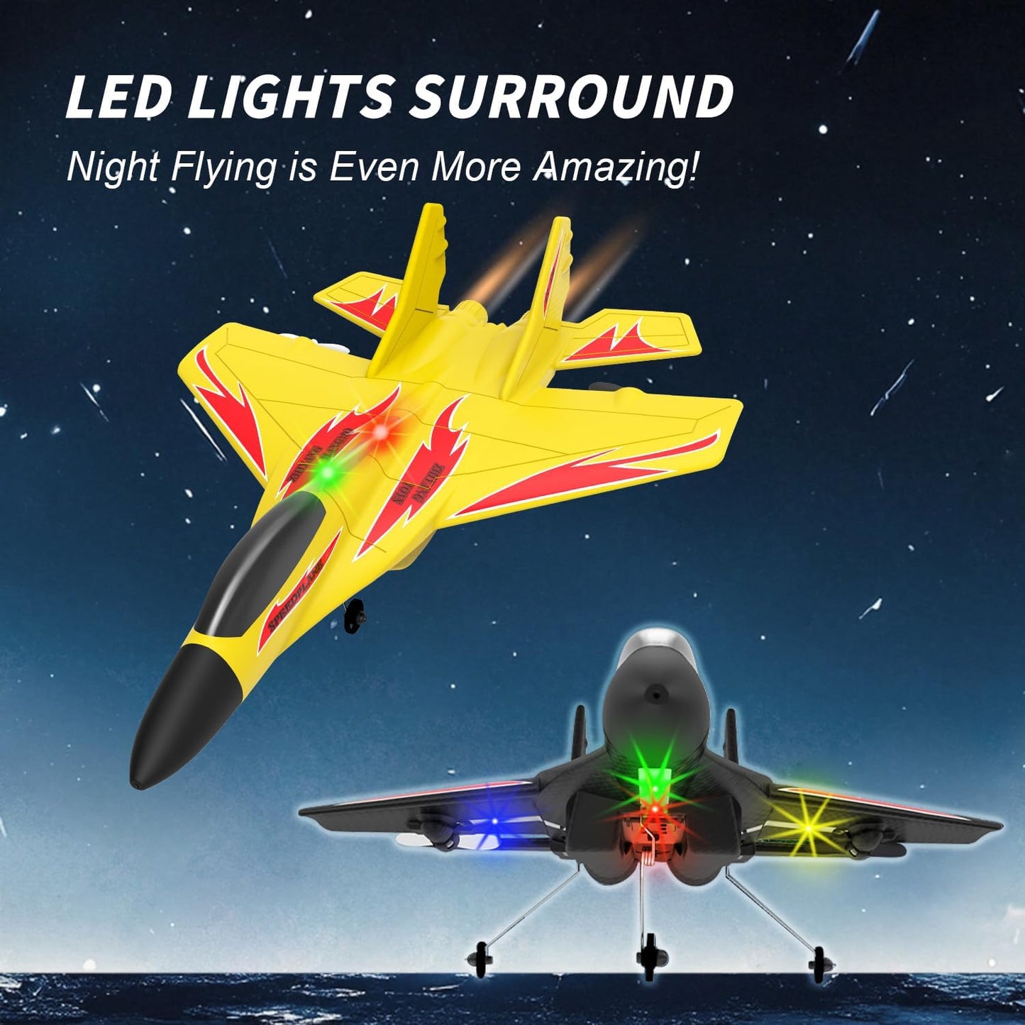 QFCST Foam Remote Control Wireless Airplanes RC Planes, Remote Control Fighter Toys, 2CH 2.4Ghz RC Fighter Jet with Light, Hobby Rc Airplanes Easy to Fly for Kids Boys Adults(Blue)