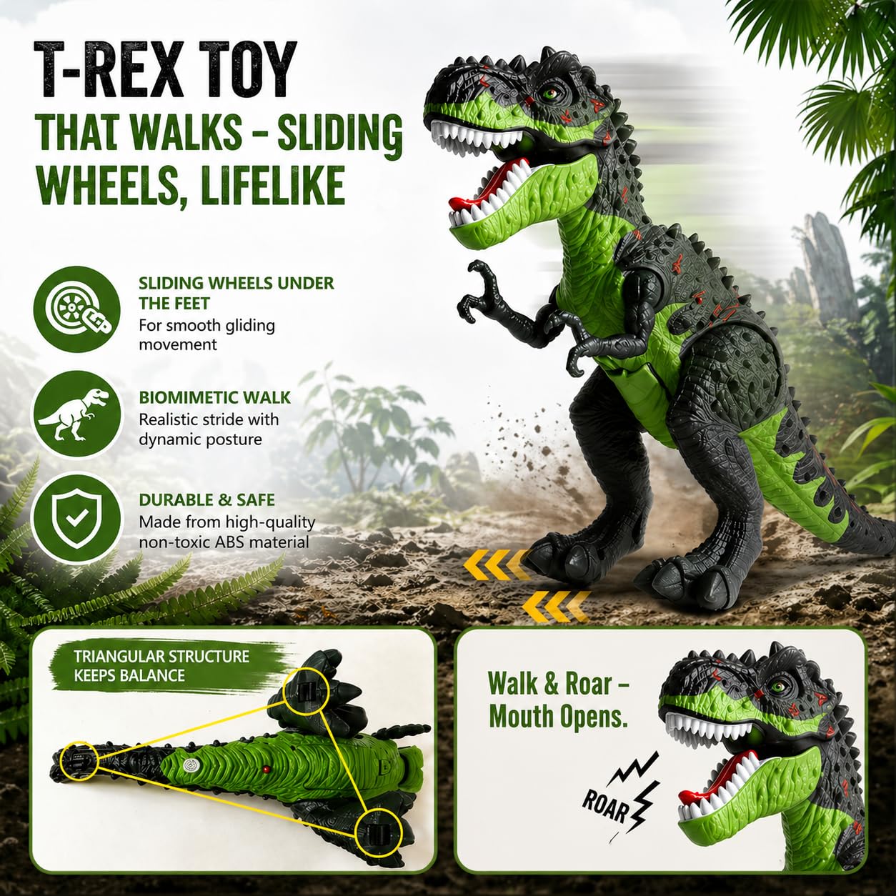 Unimoly Electric Walking T-Rex Dinosaur Toys for Kids 3-5, Realistic Roars & Flame Light Dinosaur Gifts for Boys Girls Toddlers Ages 3 4 5 6 7