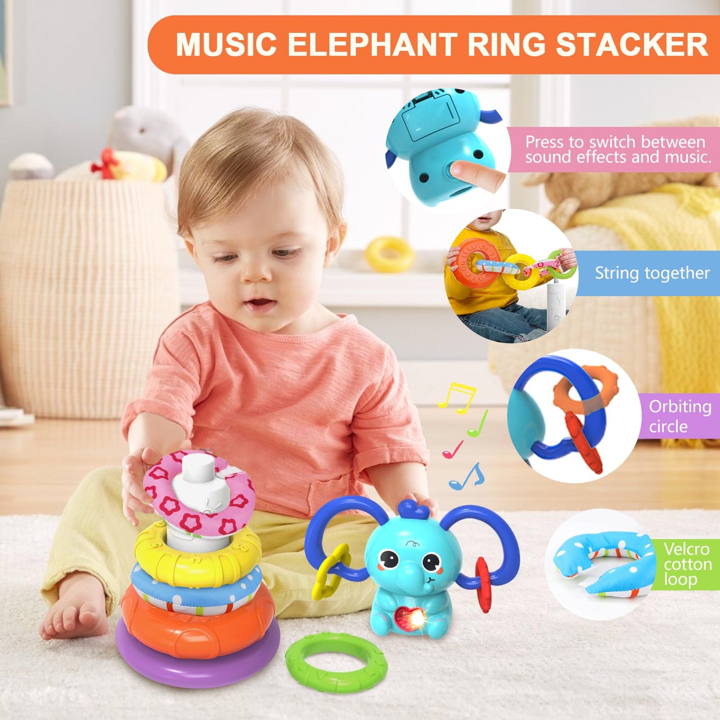 seveclotree 4 in 1 Baby Toys 6 to 12 Months,Learning Toys for Babies 6 12 18 Months, Infant Toys Stacking Rings,Busy Cube,Spinner Toys,Tissue Box Toy,Sensory Educational Gift for Toddlers Aged 1-3