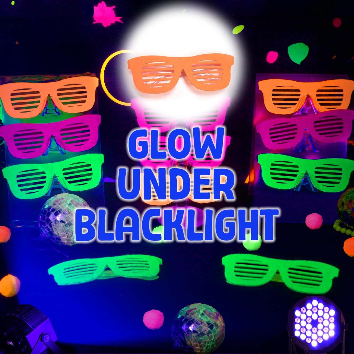 Mega-L 12 Pcs Glow in The Dark Glasses, Glow in The Dark Party Supplies, Neon Fluorescent Blacklight Eyeglasses Party Favors, Glow Photo Booth Props Eyewear Accessories for Women, Men, Adult Halloween