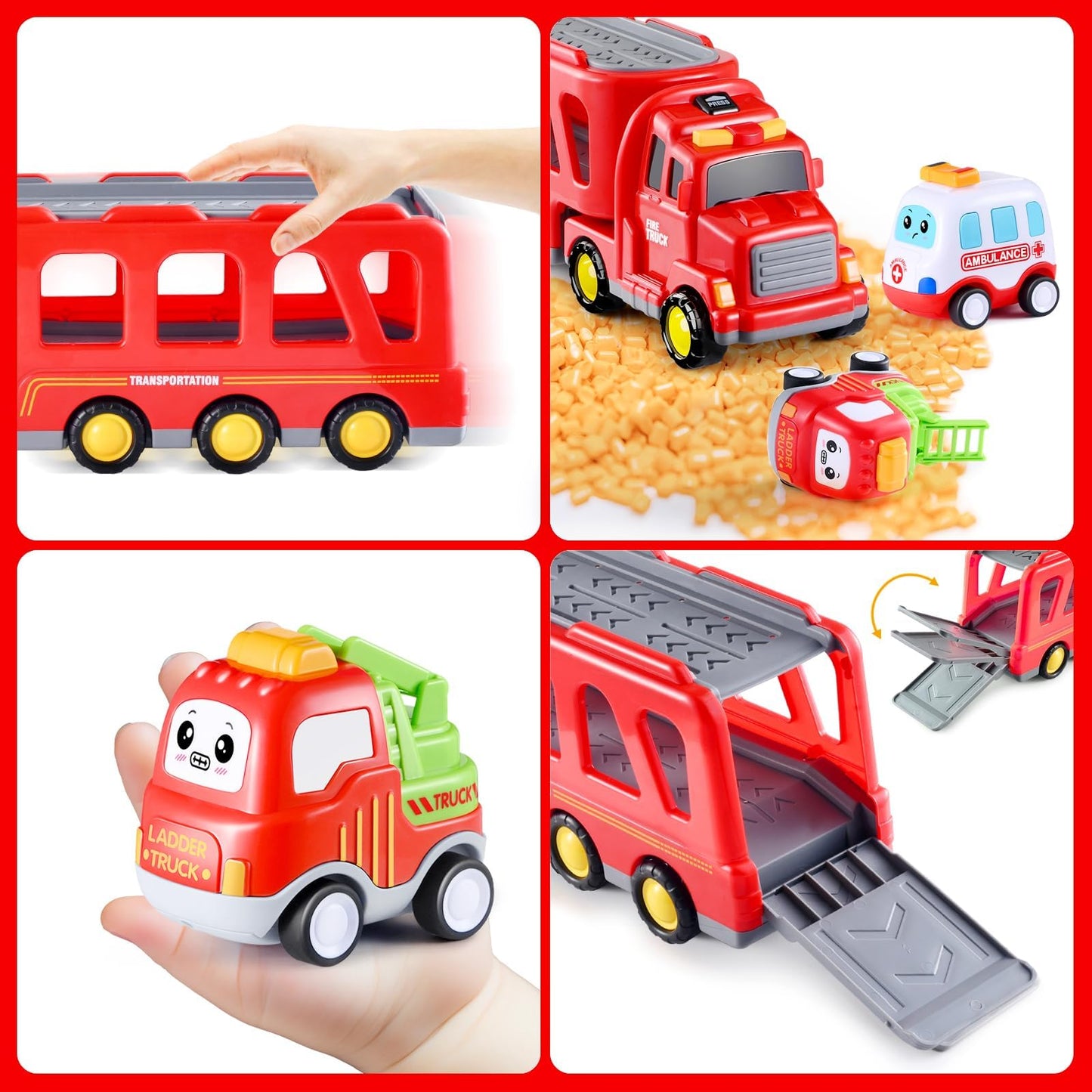 Fire Toy for Boys and Girls Aged 3 4 5 6 Years - 7-in-1 Transport Trolley for Toddlers from 1 to 3 Years, Christmas and Birthday Gifts - Age 3 to 9 Years