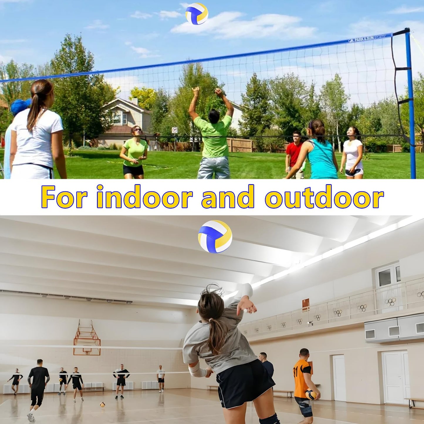 ELKCIP 6 Pack Volleyballs Official Size 5, Soft Bulk Recreational Volley Balls with Pump and Net Bag for Indoor Outdoor Beach Pool Water Sand Game Training Match for Beginner, Yellow