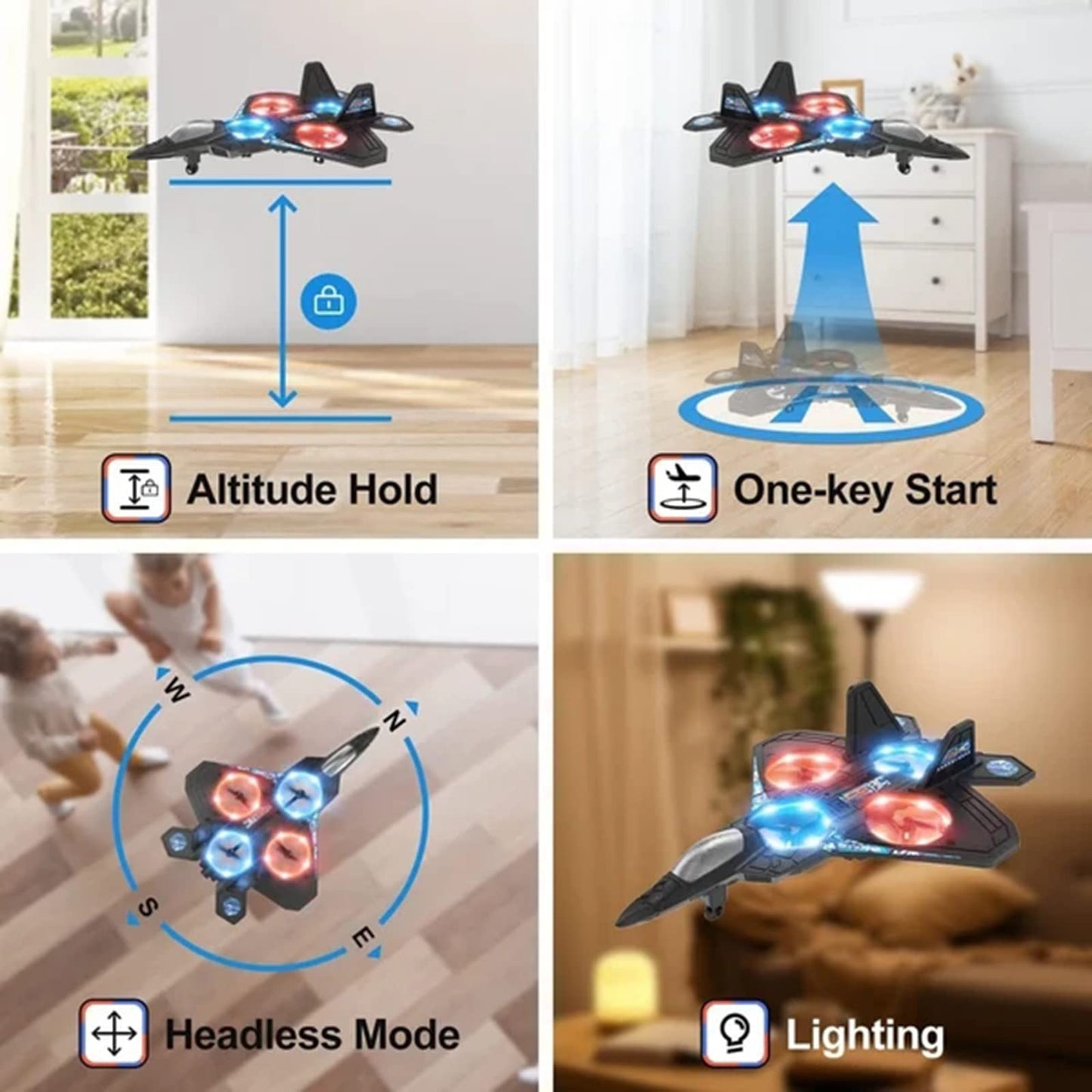 V17 Remote Control Airplane Foam RC Planes for Kids Adults 8-16, RC Fighter Jet Airplane with Light, 2 Batteries, 360° Flip Fighter Jet Toy, Stunt Roll, Gifts for Adult Boys (Blue with 2Batteries)