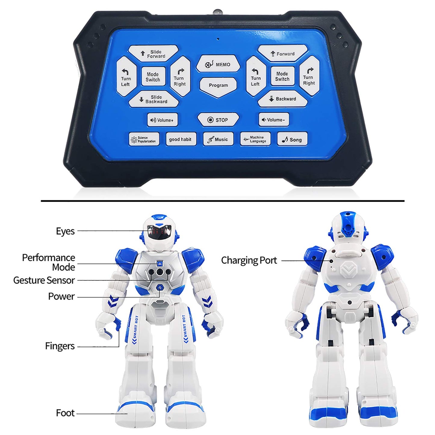 Remote Control Robot For Kids, Intelligent Programmable Robot With Infrared Controller Toys, Dancing, Singing, Moonwalking and LED Eyes, Gesture Sensing Robot Kit For Childrens Entertainment (Blue)