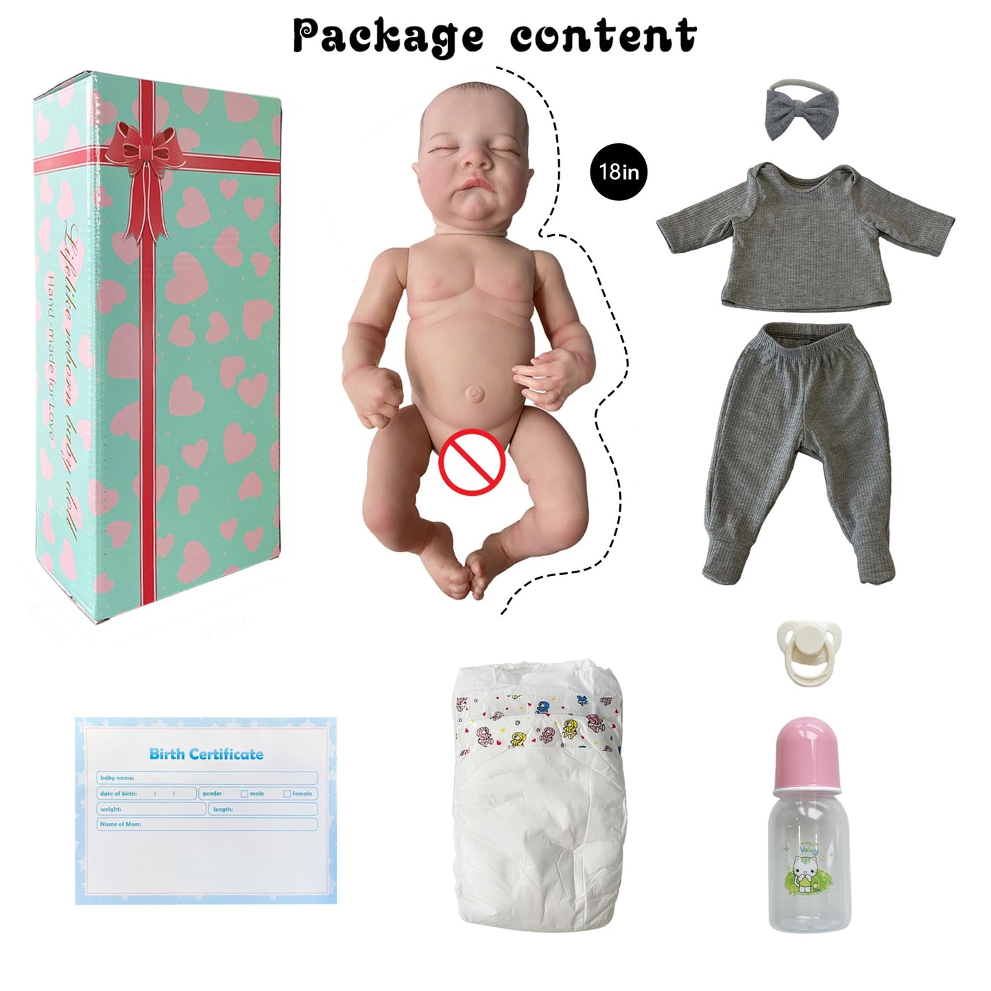FOCKOF Realistic Reborn Baby Dolls Girl 17-Inch Soft Vinyl Lifelike Real Life Baby Dolls Babe Reborn Accessories for 3+ Years Old (Gray)