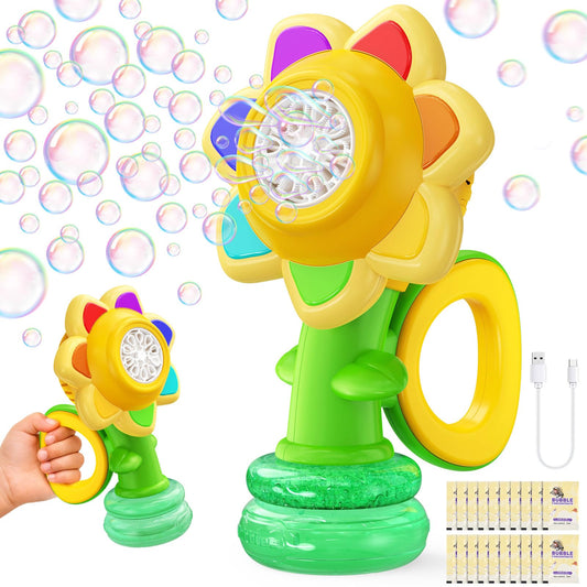 Yunaking Bubble Machine Wands Kids Toys: Type-C Rechargeable Bubbles Gun Maker LED Light Outdoor Toys for 3 4 5 6 7 8 Boy Girl Toddlers Kids Party Wedding, Gift for Birthday Easter Valentines Xmas