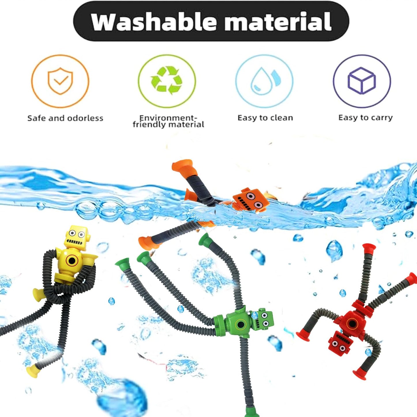 Shape Changing Spaceman Robot Toy, Suction Cup Toys,Telescopic Pop Tubes Fidget Toys,Autism Sensory Toys for Kid Boys 12pcs