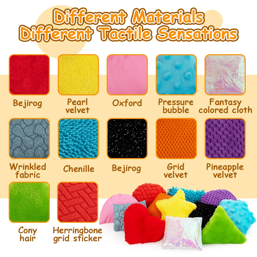 teytoy Texture Sensory Bean Bags Toys for Autism, 12 Fidget Sensory Shape Toy with Storage Bag, Develop Fine Motor Play for Baby Special Needs Developmental Toys for Infant Newborn
