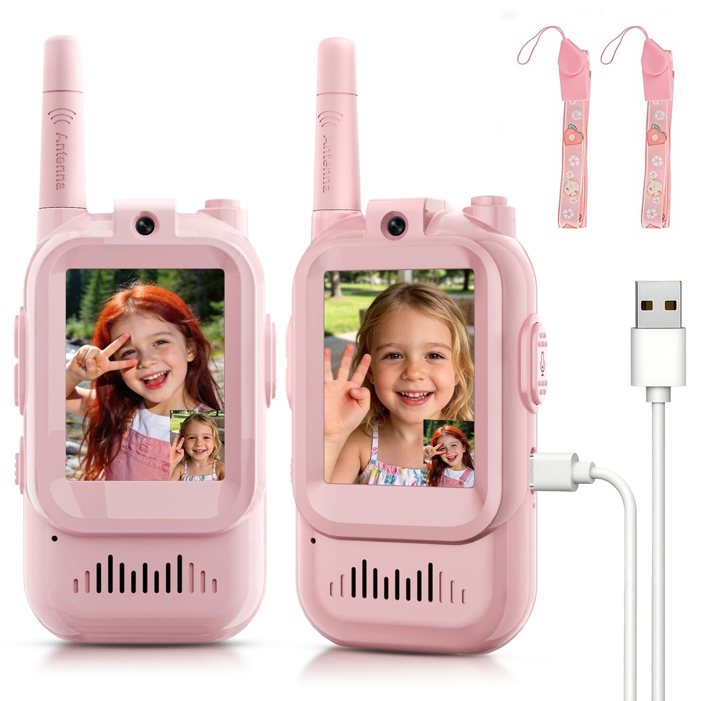 Video Walkie Talkies for Kids Ages 3-12, 2 Pack Rechargeable Video Intercom Toys with Camera, Indoor Outdoor Adventure Games for Family Camping Hiking Birthday Gifts for Boys Girls (Pink/Pink)
