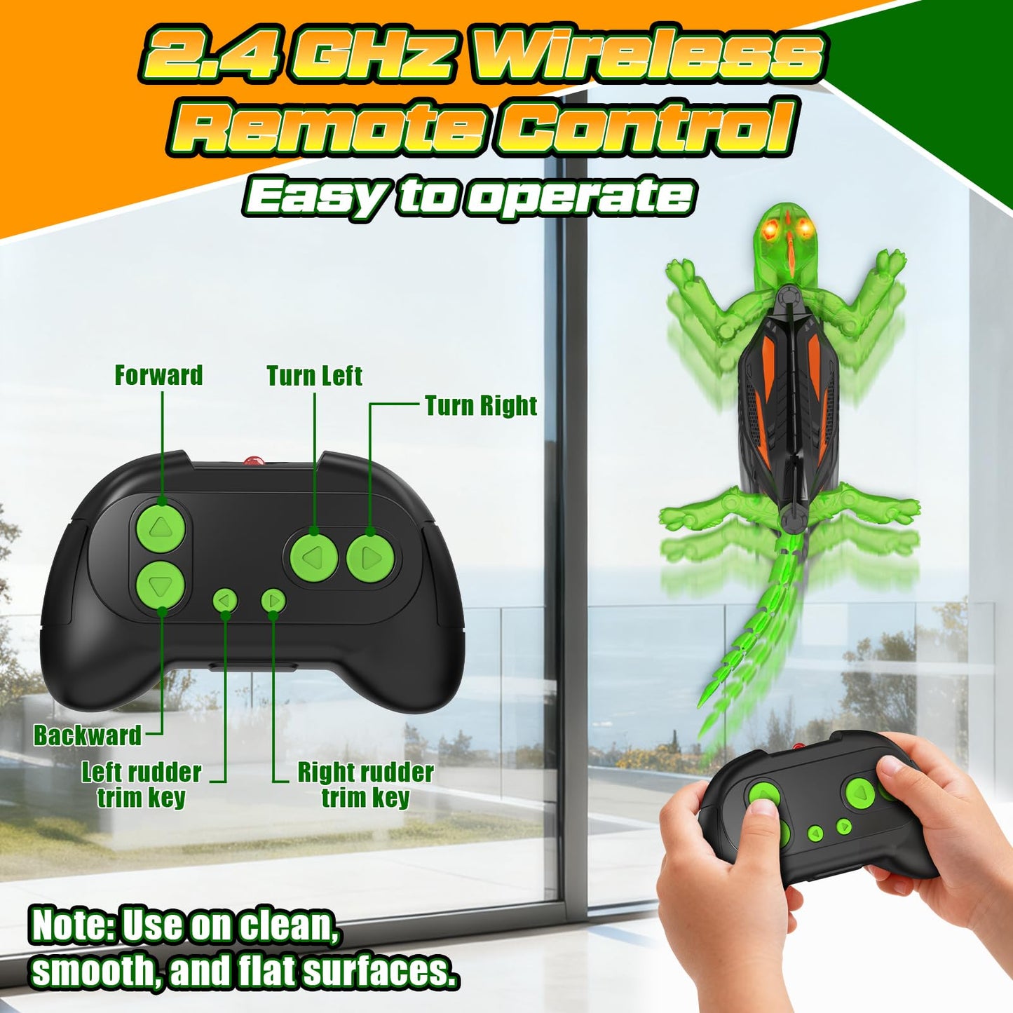 Glow-in-The-Dark Wall-Climbing Gecko Toy, Rechargeable Remote Control Lizard with LED Eyes, Lizard Wall Crawler, 360° Rotating & Dual-Surface Crawler for Floor and Wall,Gift for Kids Ages 3+,Birthday