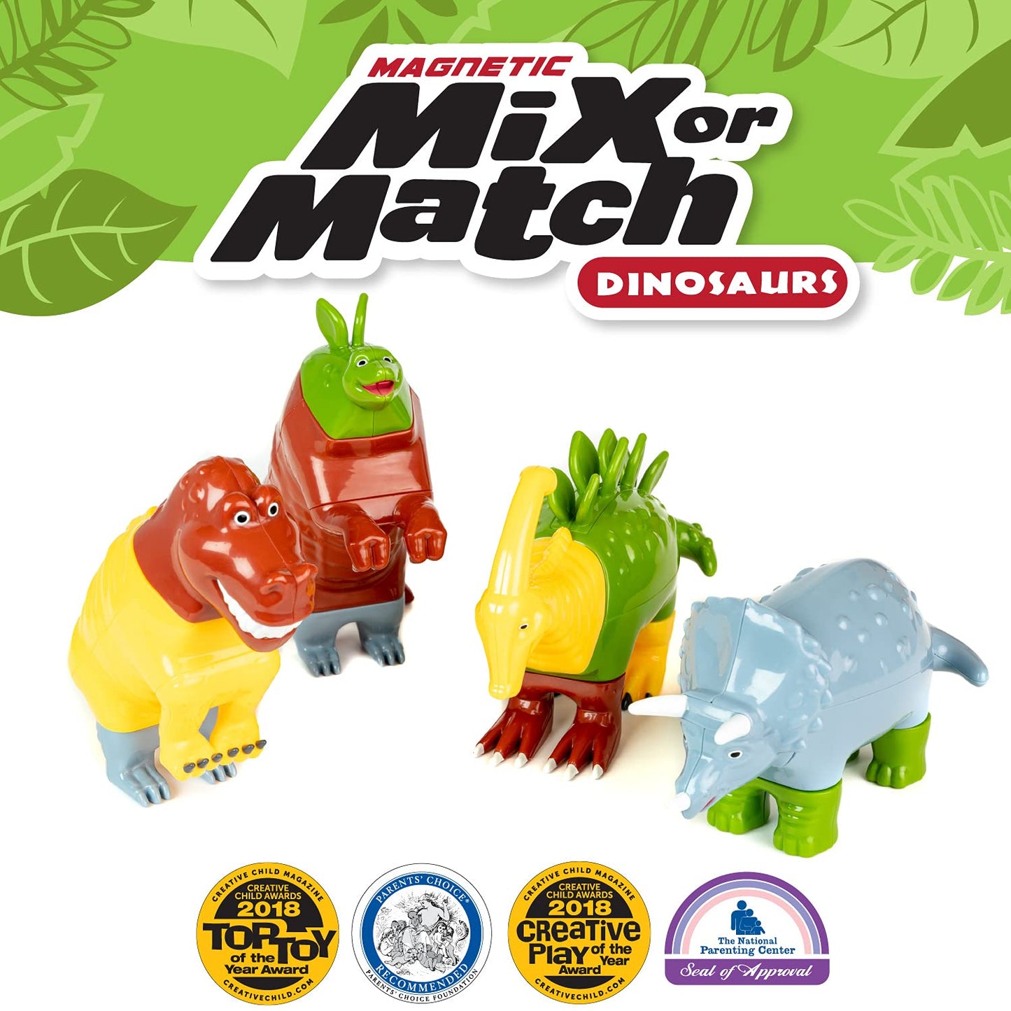 POPULAR PLAYTHINGS Magnetic Dinosaurs for Toddlers 1-3, Mix or Match Dinosaur Toys, Set of 4 Gift for Kids - Dinosaurs
