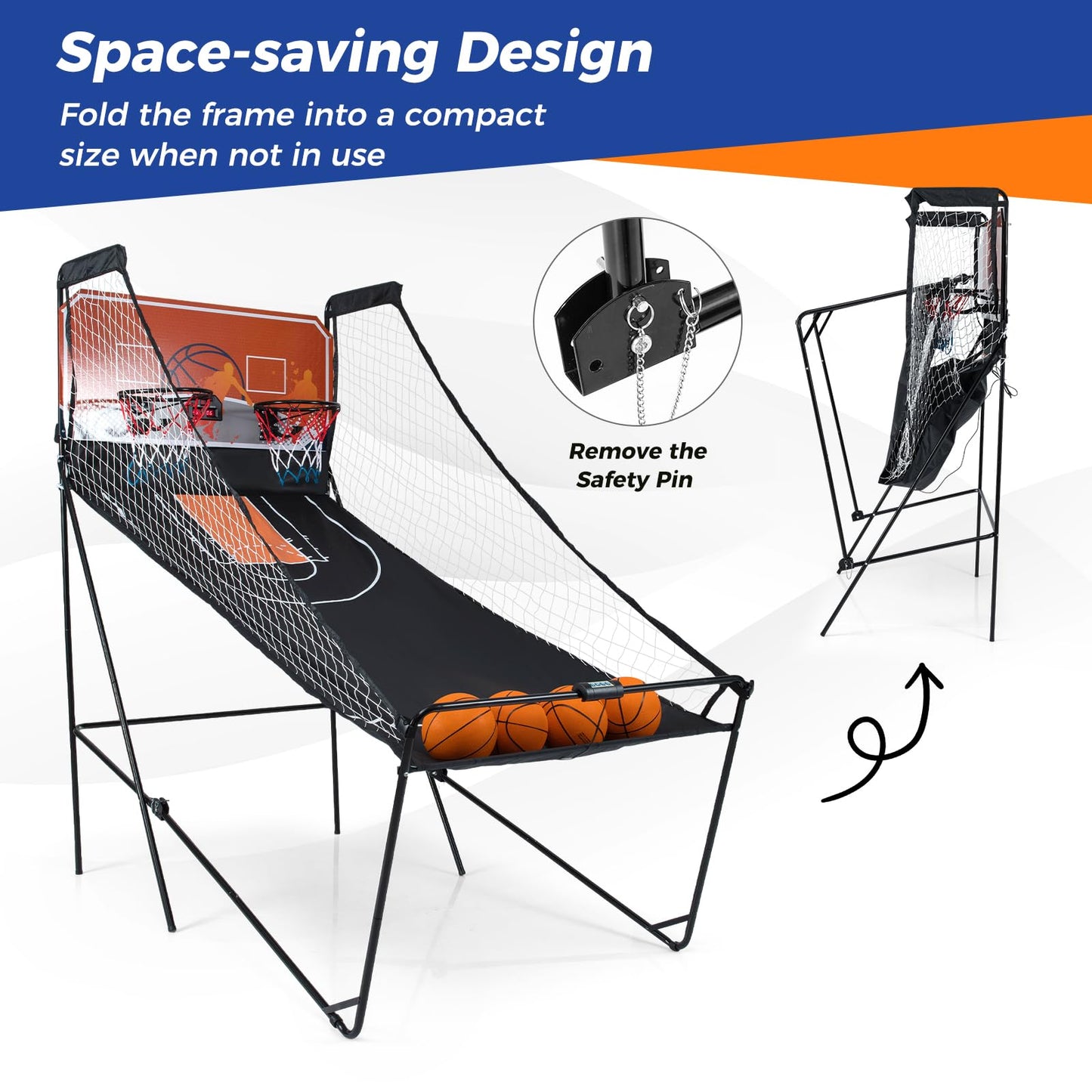 Giantex Arcade Basketball Game Indoor Dual Shot with 8 Game Modes, 4 Balls, 2 Hoops, Air Pump and LCD Scoreboard, Foldable Electronic Basketball Games for Adults and Kids