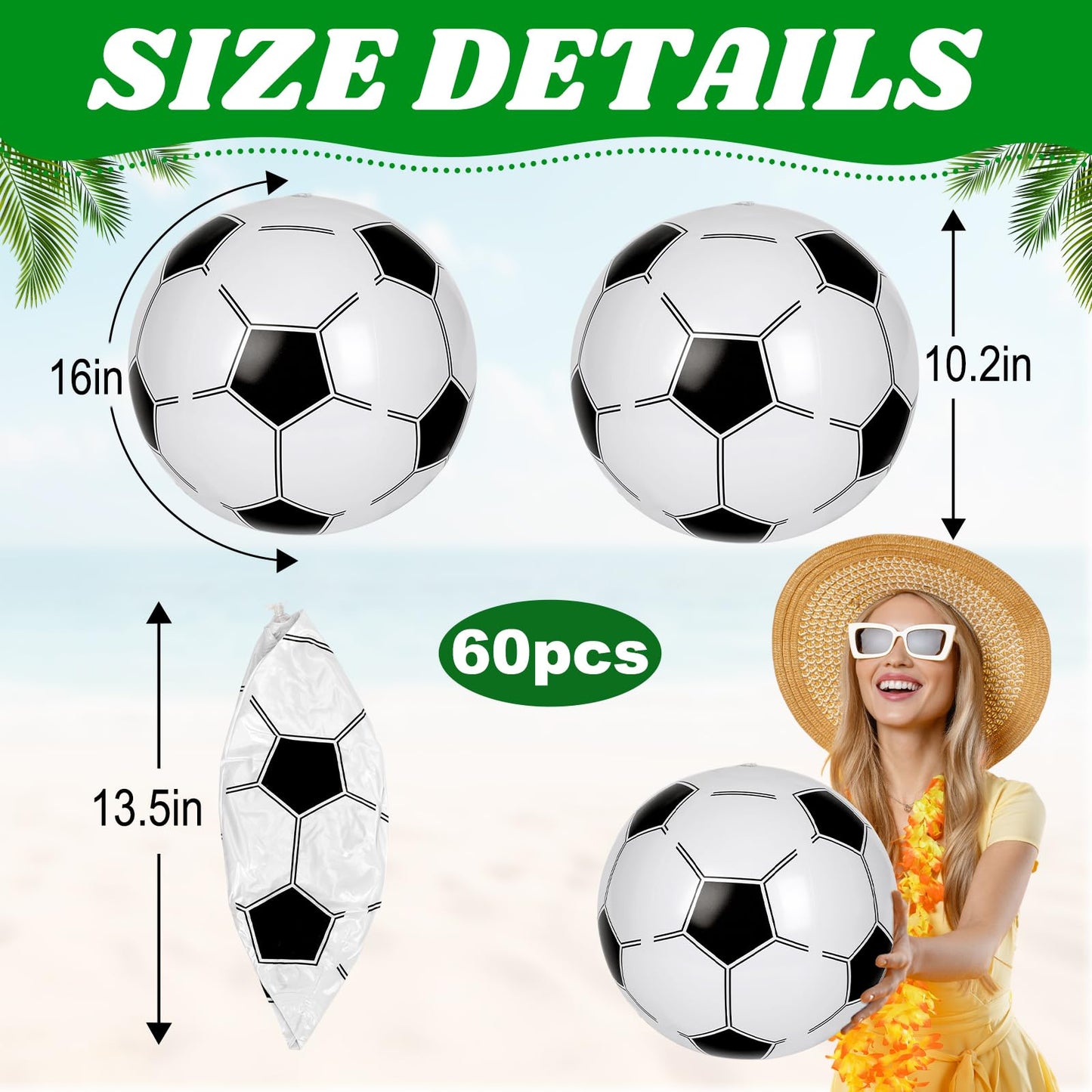 Mototo 60 Pack Inflatable Soccer Beach Balls Bulk, 16 Inch Blow up Soccer Beachballs Inflatable Balls for Indoor Outdoor Summer Beach Pool Super Bowl Themed Sport Game Decoration Birthday Party Favor